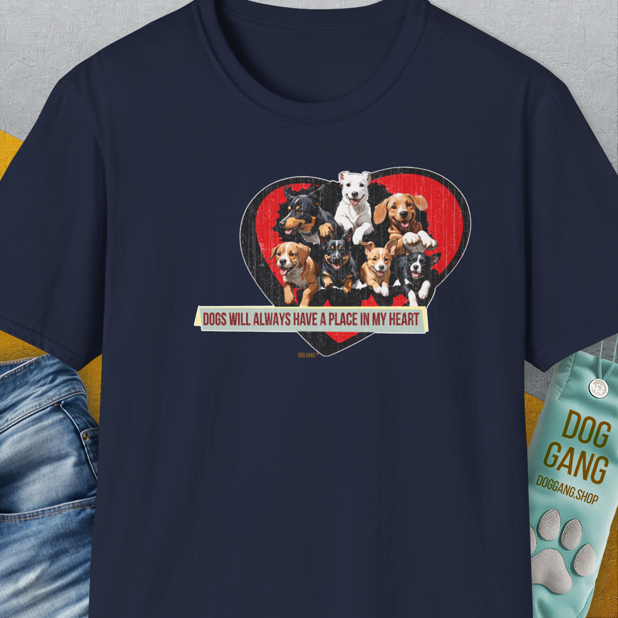 My Heart Belong To Dogs (dogs will always have a place in my heart), Volume 2, Unisex T-Shirt-Navy, Design by Dog Gang