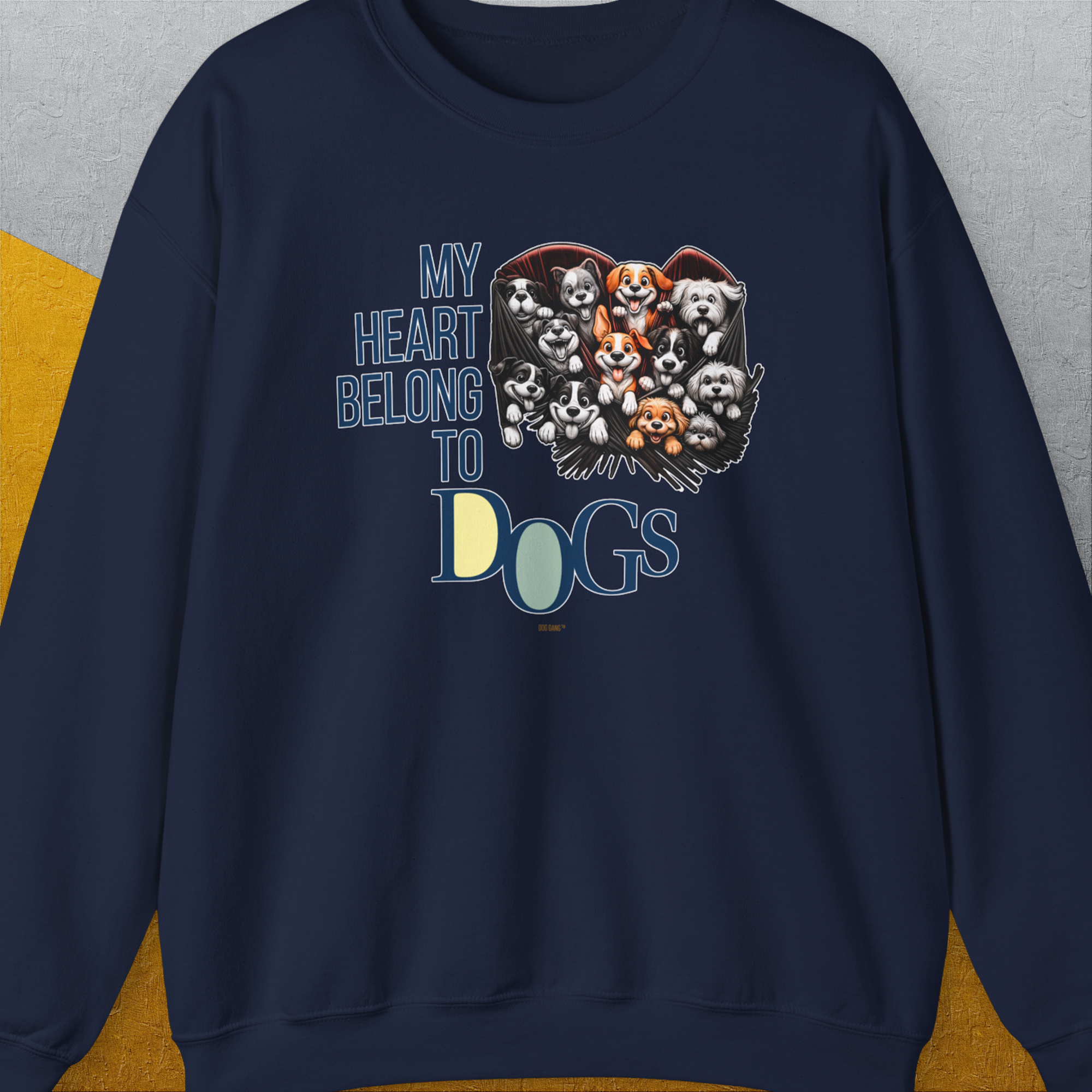 My Heart Belong To Dogs, Volume 1, Unisex Sweatshirt-Navy, Design by Dog Gang