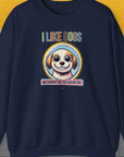 The shirt features a cartoon dog with the phrase I Like Dogs And They Like Me Too, Volume 1. Its a cute dog design for any dog lover. Designed by Dog Gang.