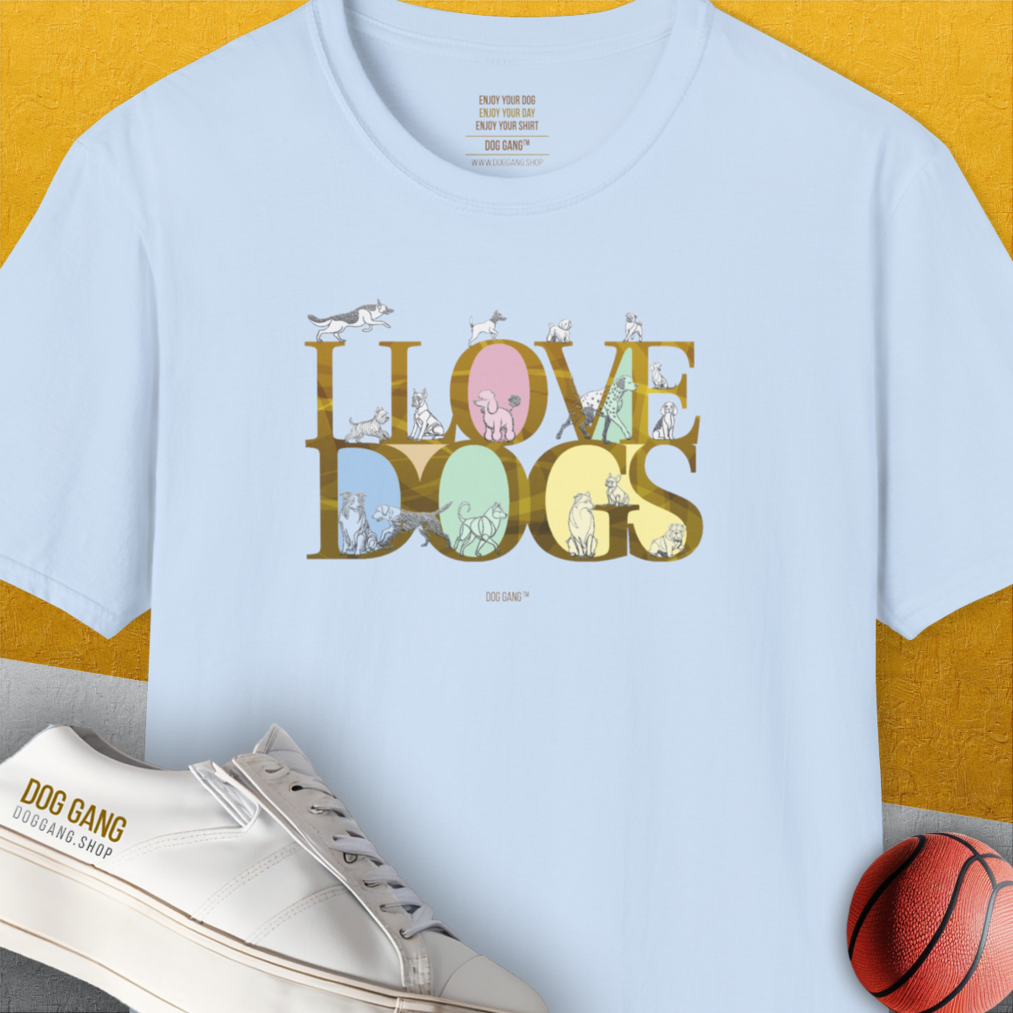 I Love Dogs - Series I, Volume 10, Unisex T-Shirt-Light Blue, Design by Dog Gang