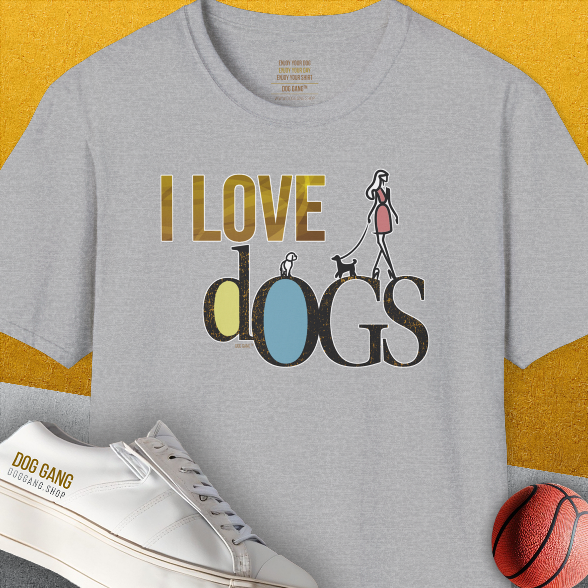 I Love Dogs - Series I, Volume 2, Unisex T-Shirt-Sport Grey. A perfect gift for dog lovers and dog owners. Design by Dog Gang