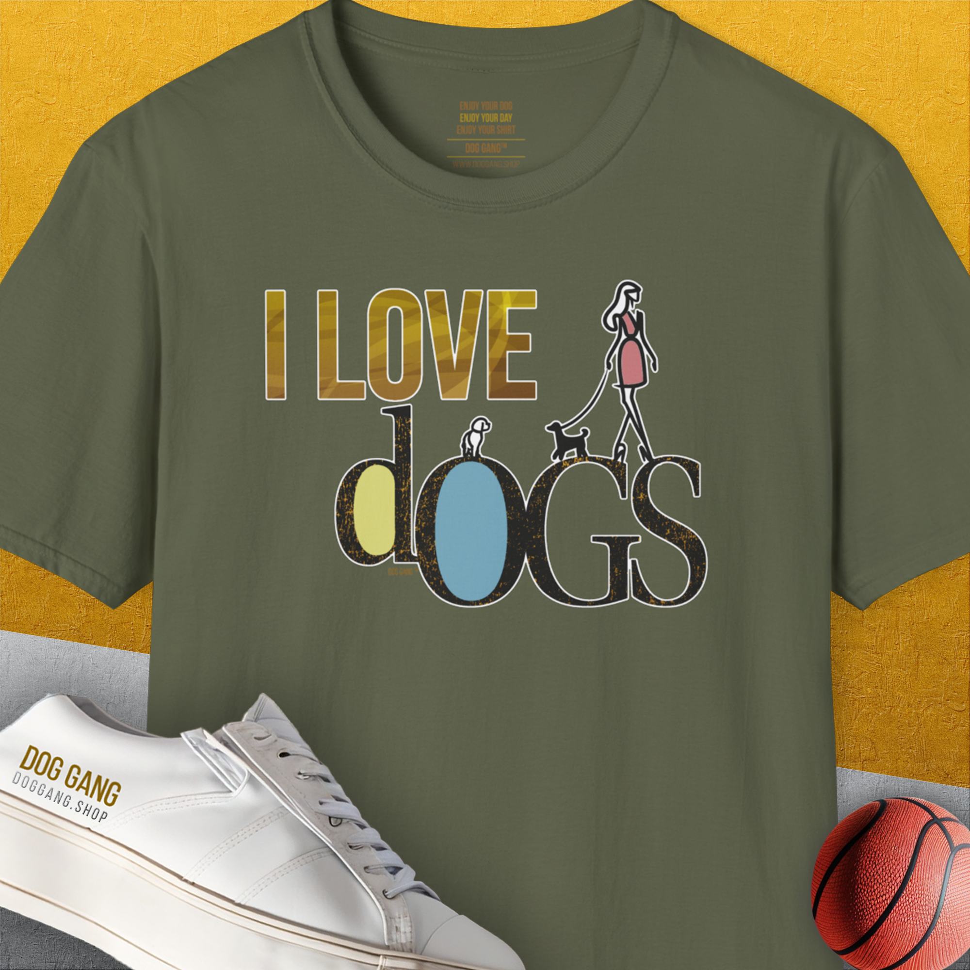 I Love Dogs - Series I, Volume 2, Unisex T-Shirt-Military Green, Design by Dog Gang