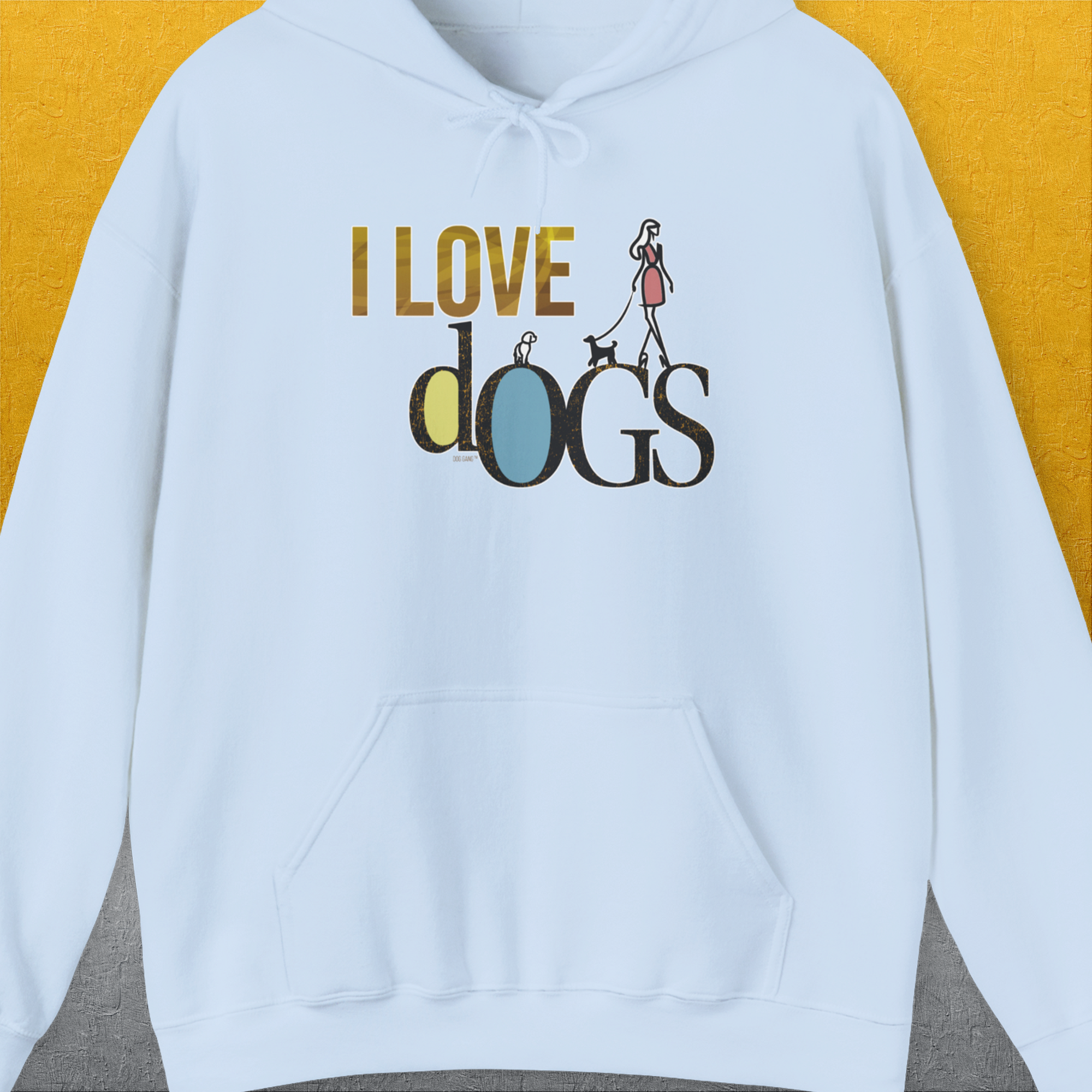 I Love Dogs - Series I, Volume 2, Unisex Hoodie-Light Blue. A perfect gift for dog lovers and dog owners. Design by Dog Gang
