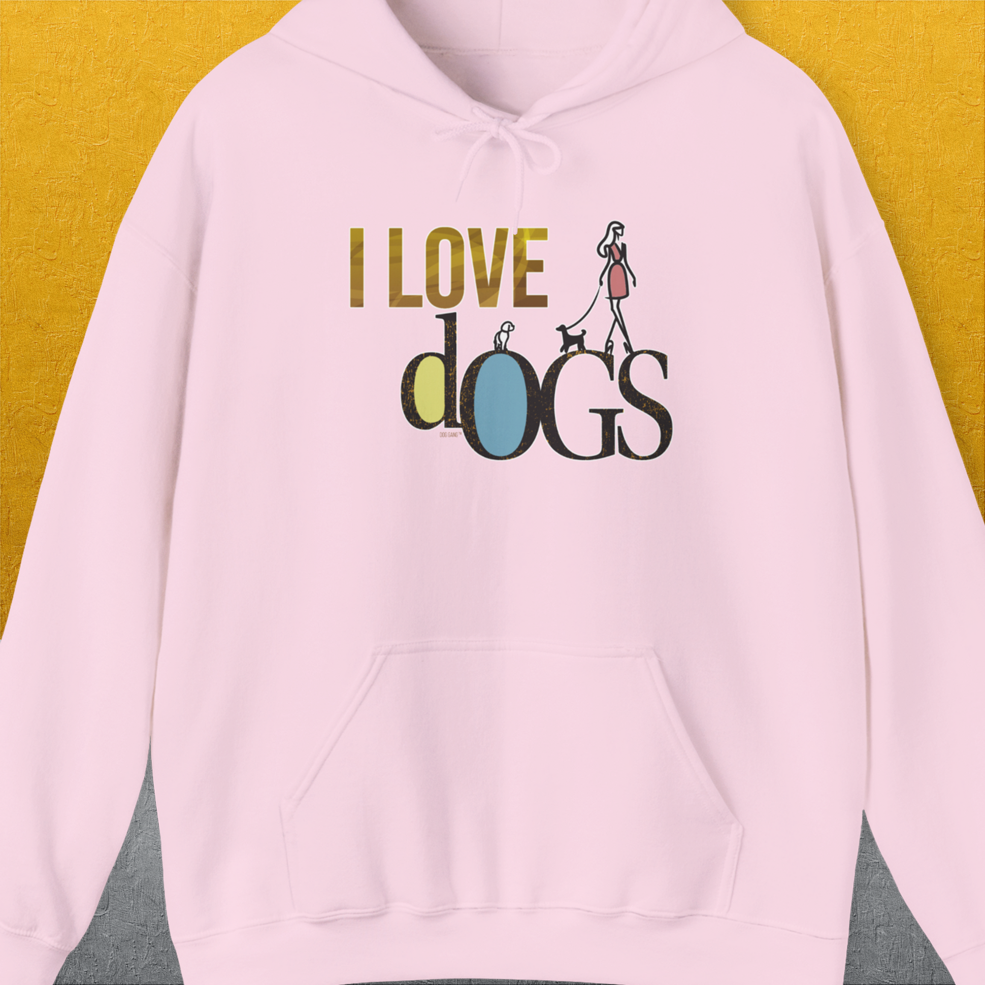I Love Dogs - Series I, Volume 2, Unisex Hoodie-Light Pink. A perfect gift for dog lovers and dog owners. Design by Dog Gang