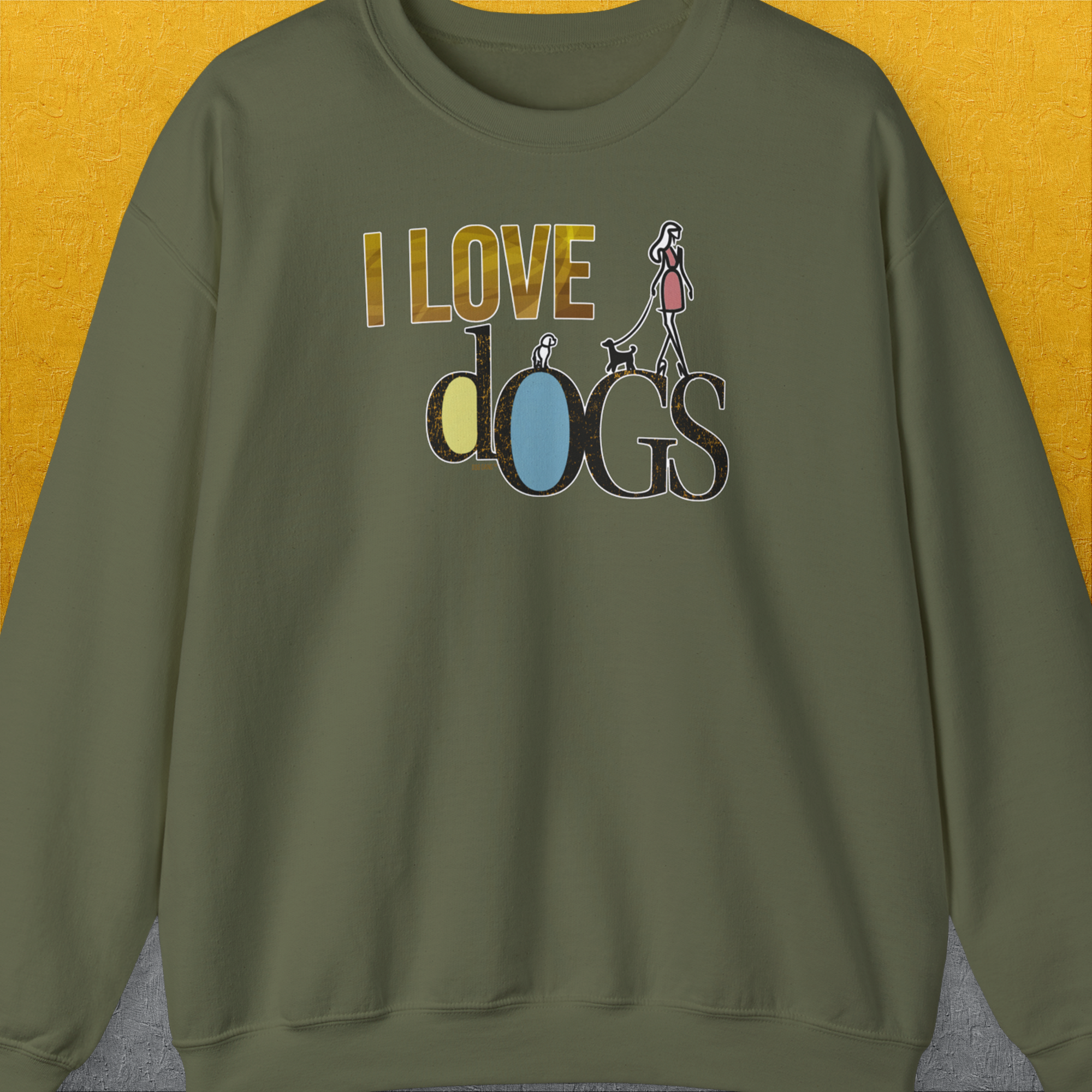 I Love Dogs - Series I, Volume 2, Unisex Sweatshirt-Military Green. A dog-themed Design from Dog Gang