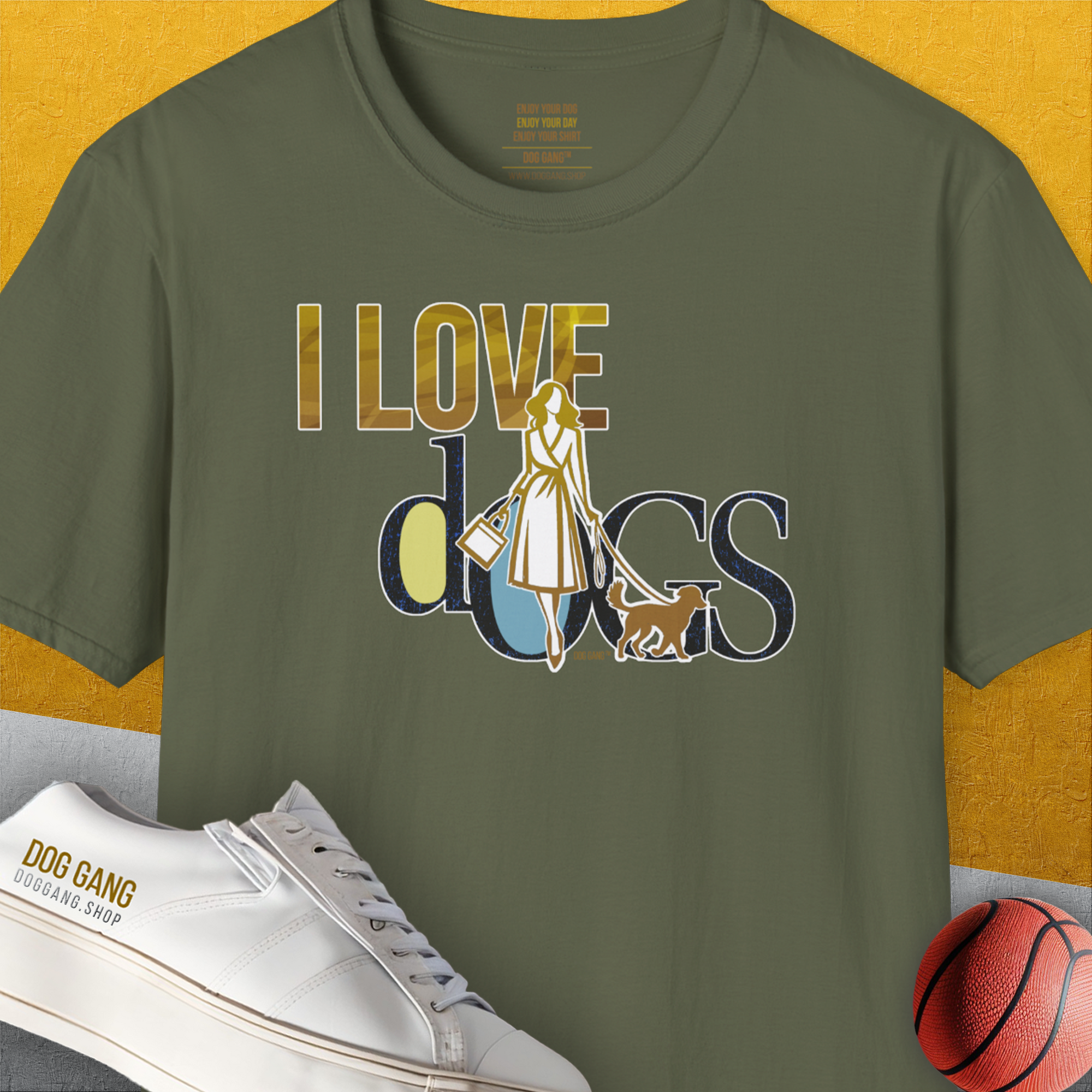 I Love Dogs - Series I, Volume 3, Unisex T-Shirt-Military Green, Design by Dog Gang