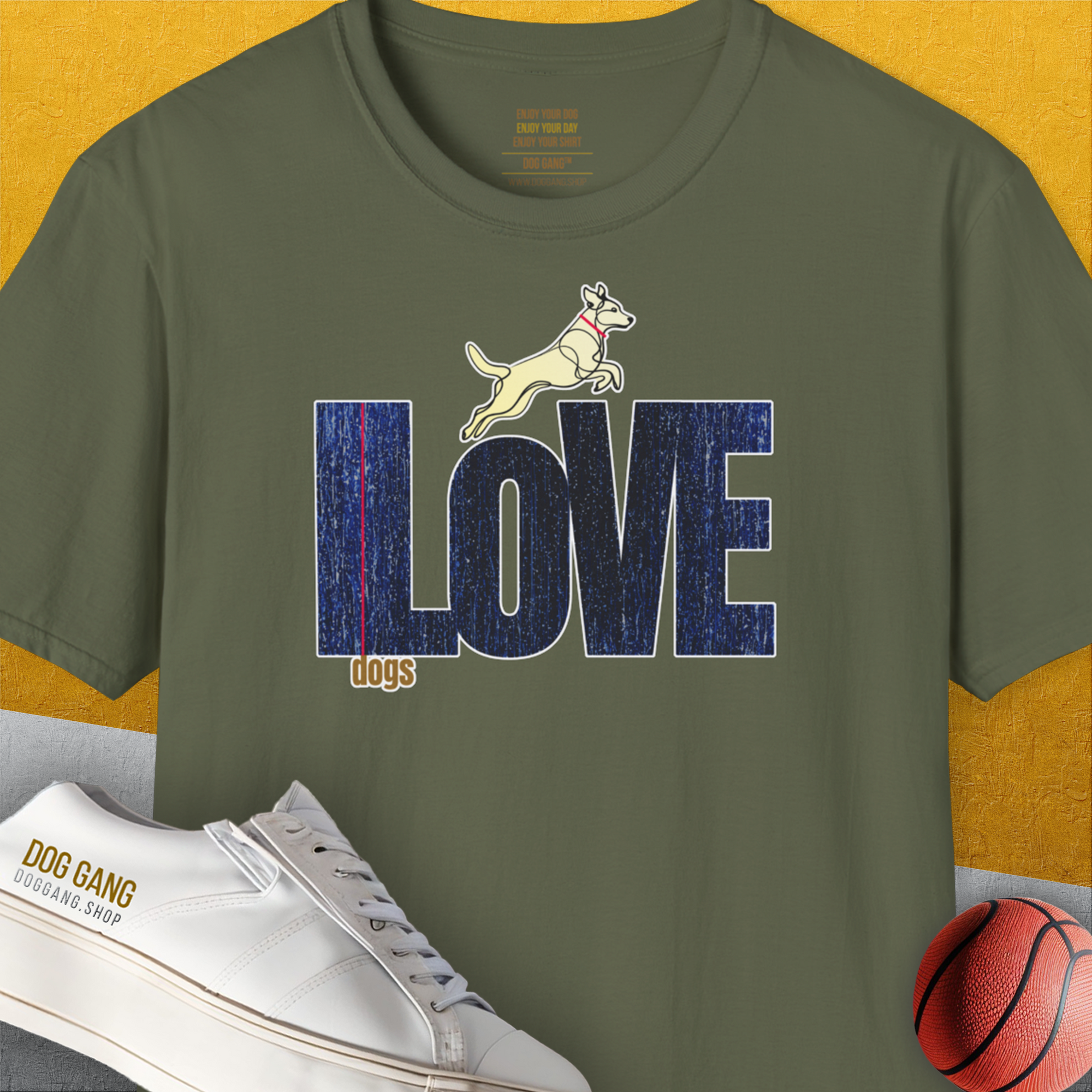I Love Dogs - Series I, Volume 7, Unisex T-Shirt-Military Green, Design by Dog Gang