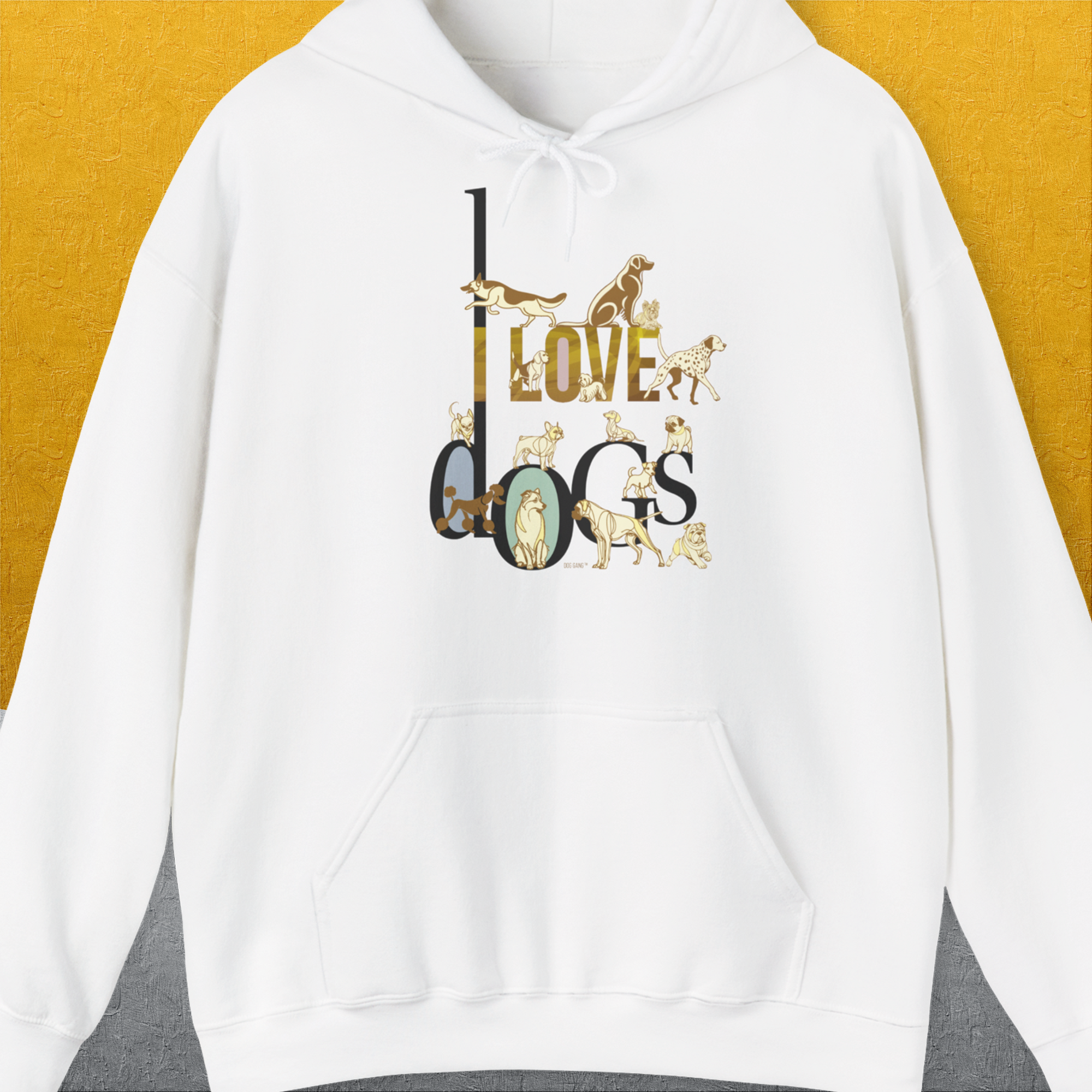 I Love Dogs - Series I, Volume 1, Unisex Hoodie-White. A dog-themed Design from Dog Gang