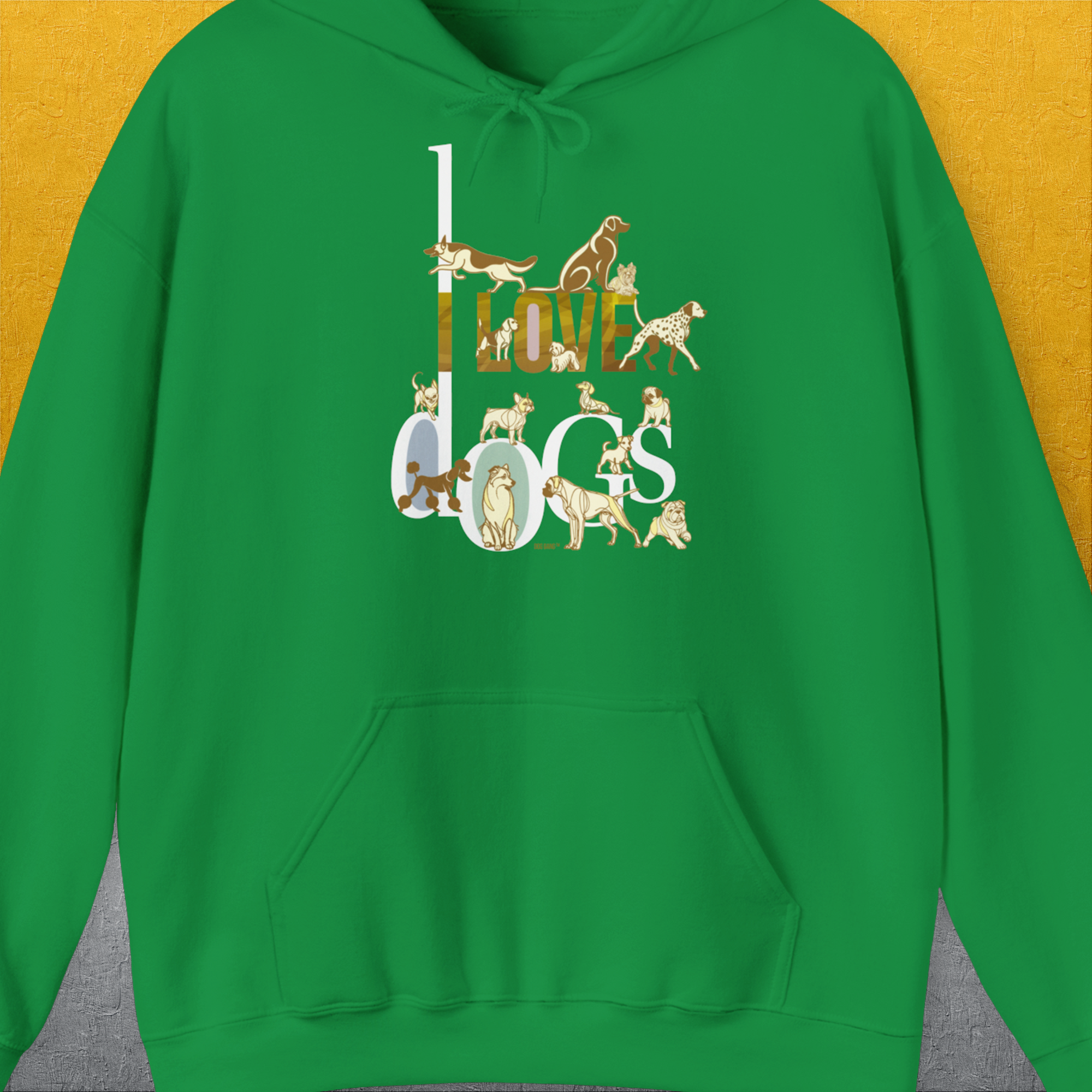 I Love Dogs - Series I, Volume 1, Unisex Hoodie-Irish Green, Design by Dog Gang