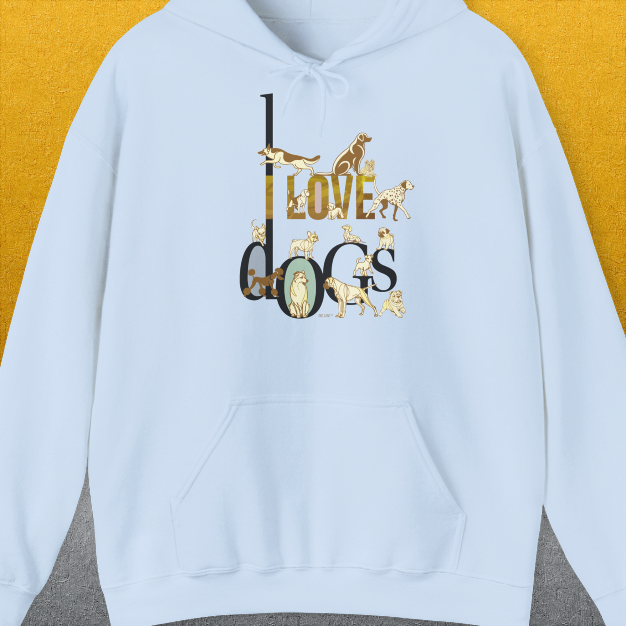 I Love Dogs - Series I, Volume 1, Unisex Hoodie-Light Blue, Design by Dog Gang