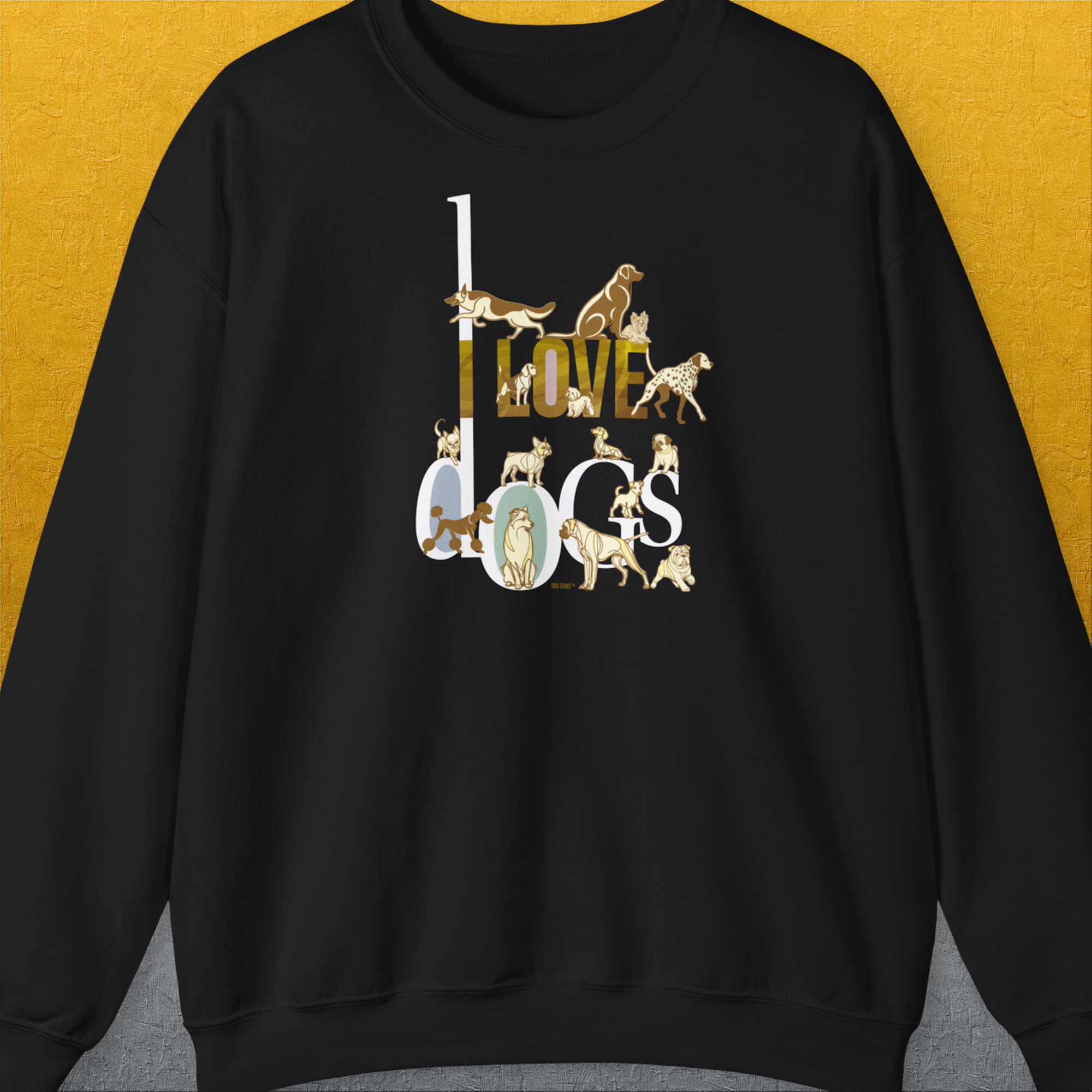 I Love Dogs - Series I, Volume 1, Unisex Sweatshirt-Black. A dog-themed Design from Dog Gang