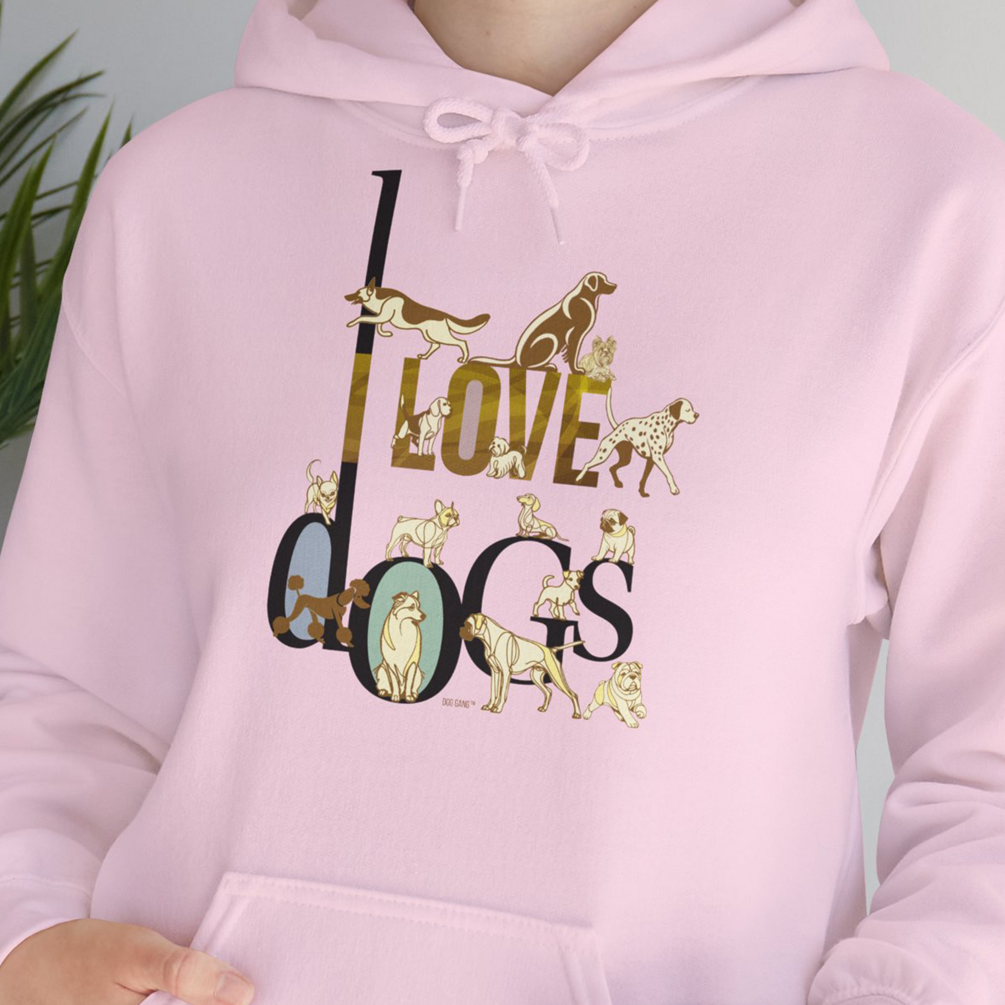 This funny dog shirt features cute dog illustrations and the saying I Love Dogs - Series I, Volume 1. Designed by Dog Gang.