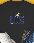 I LOVE dogs in vintage design with a playful dog graphic. Perfect for any dog lover. Designed by Dog Gang.