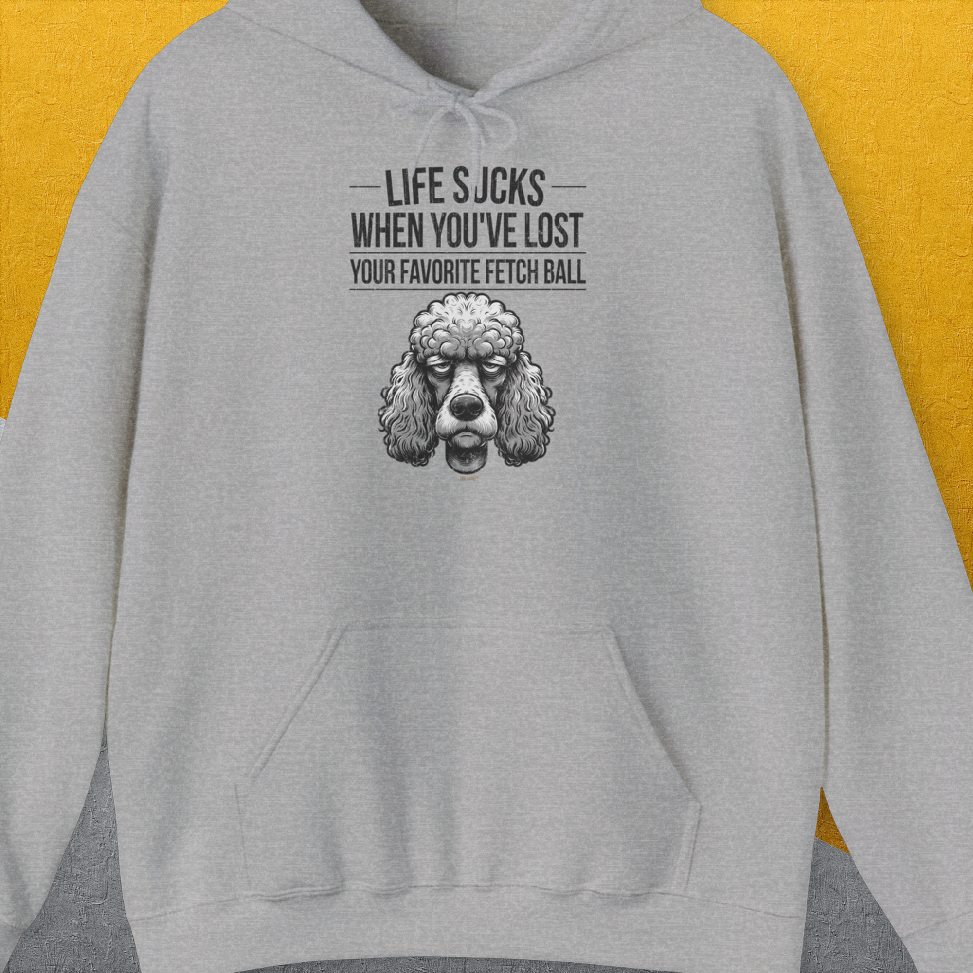 Life Sucks When You've Lost Your Favorite Fetch Ball, Volume 7, Unisex Hoodie-Sport Grey-origineller und witziger Kapuzenpulli mit Hund, Design by Dog Gang