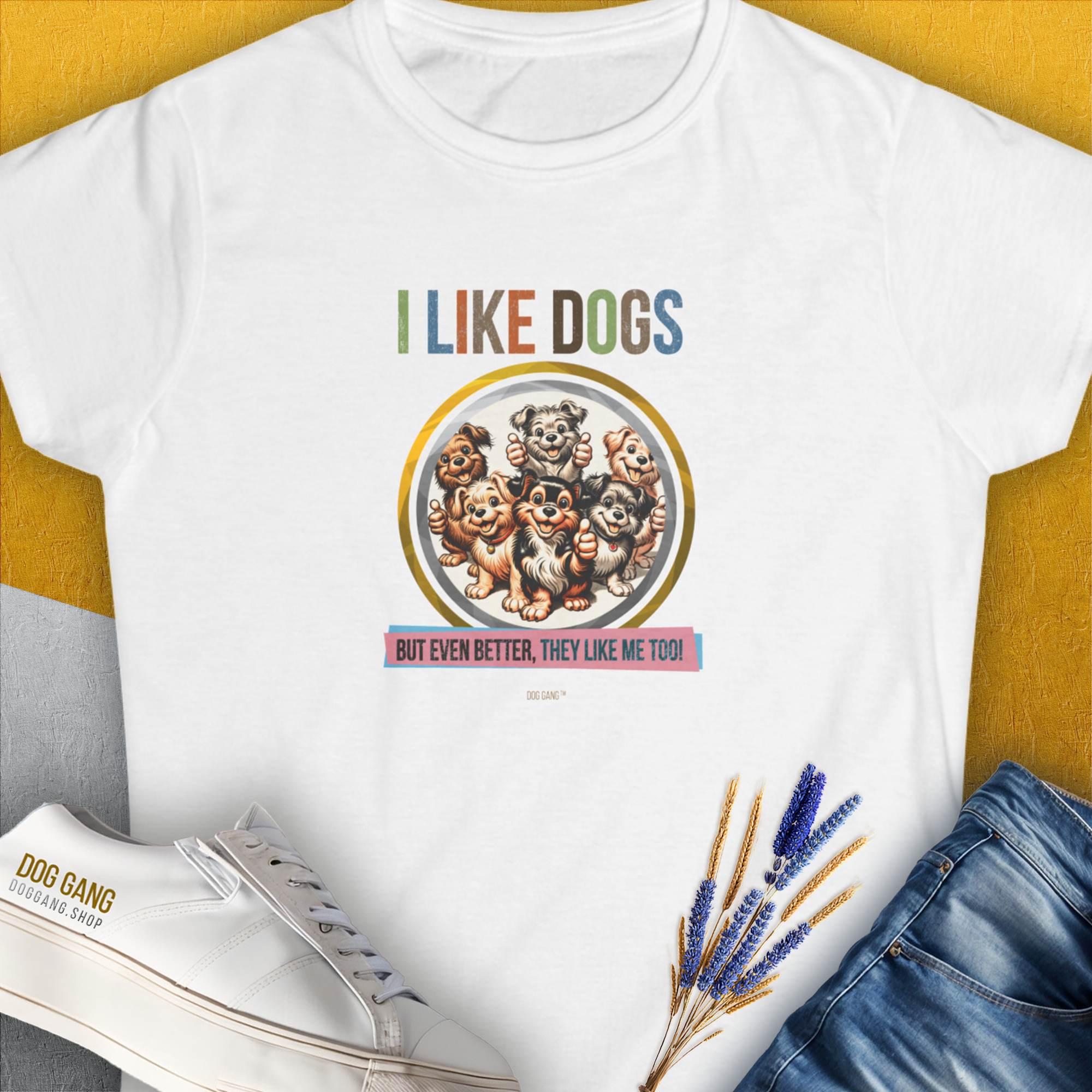 I Like Dogs And They Like Me Too, Volume 5, Women's T-Shirt-White. For dog lovers and dog owners. Design by Dog Gang