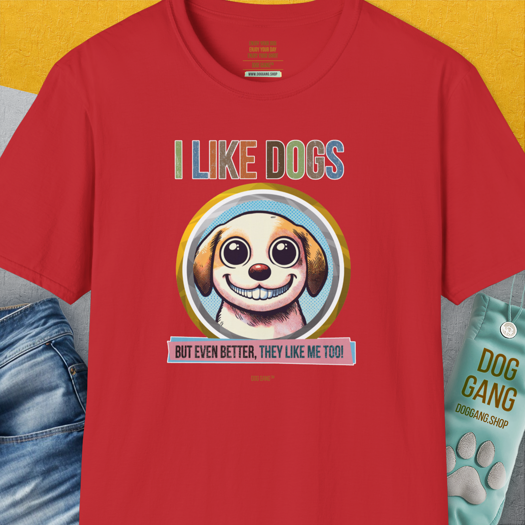 I Like Dogs And They Like Me Too, Volume 1, Unisex T-Shirt-Red, Design by Dog Gang