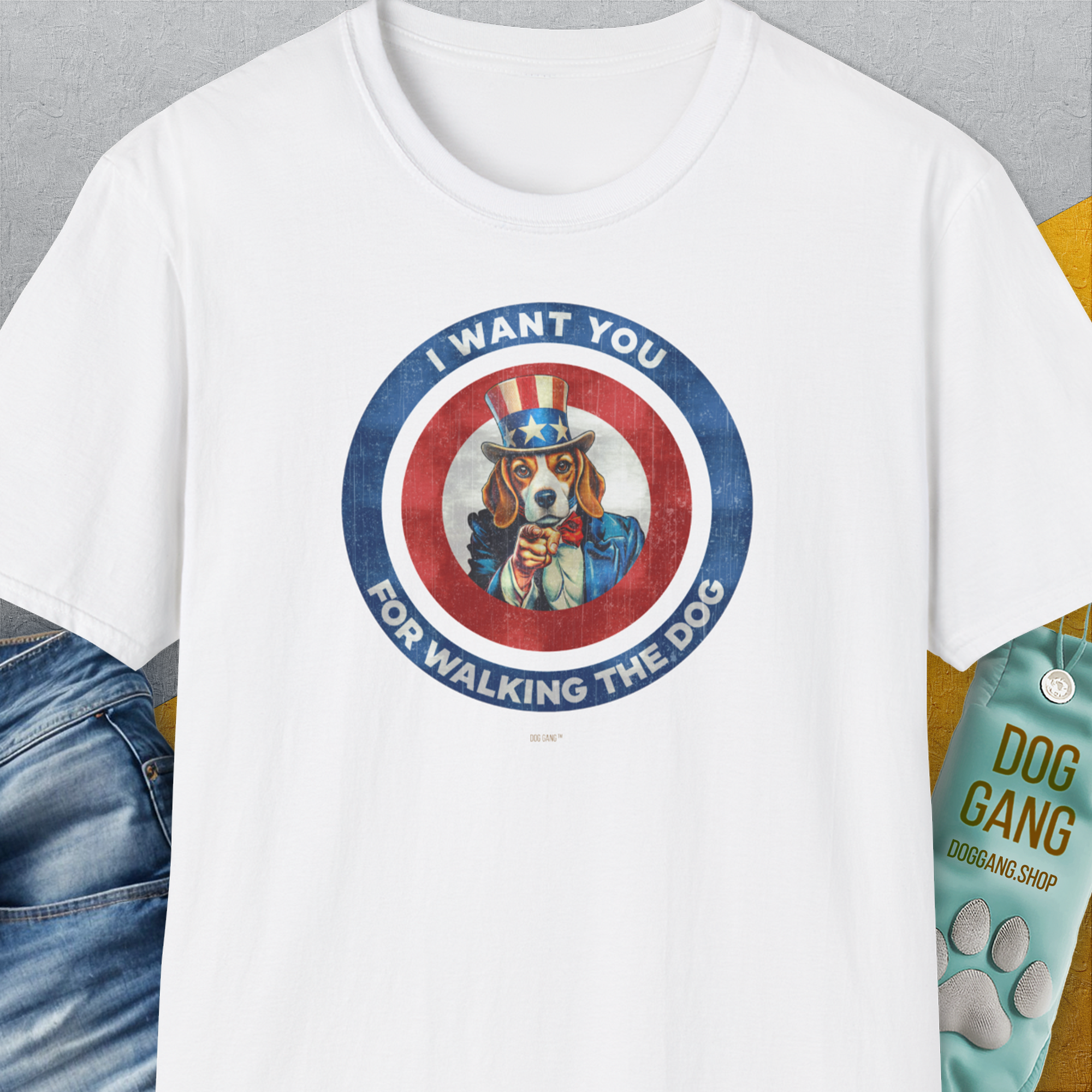 I Want You For Walking The Dog, Volume 1, Unisex T-Shirt-White. A perfect gift for dog lovers and dog owners. Design by Dog Gang