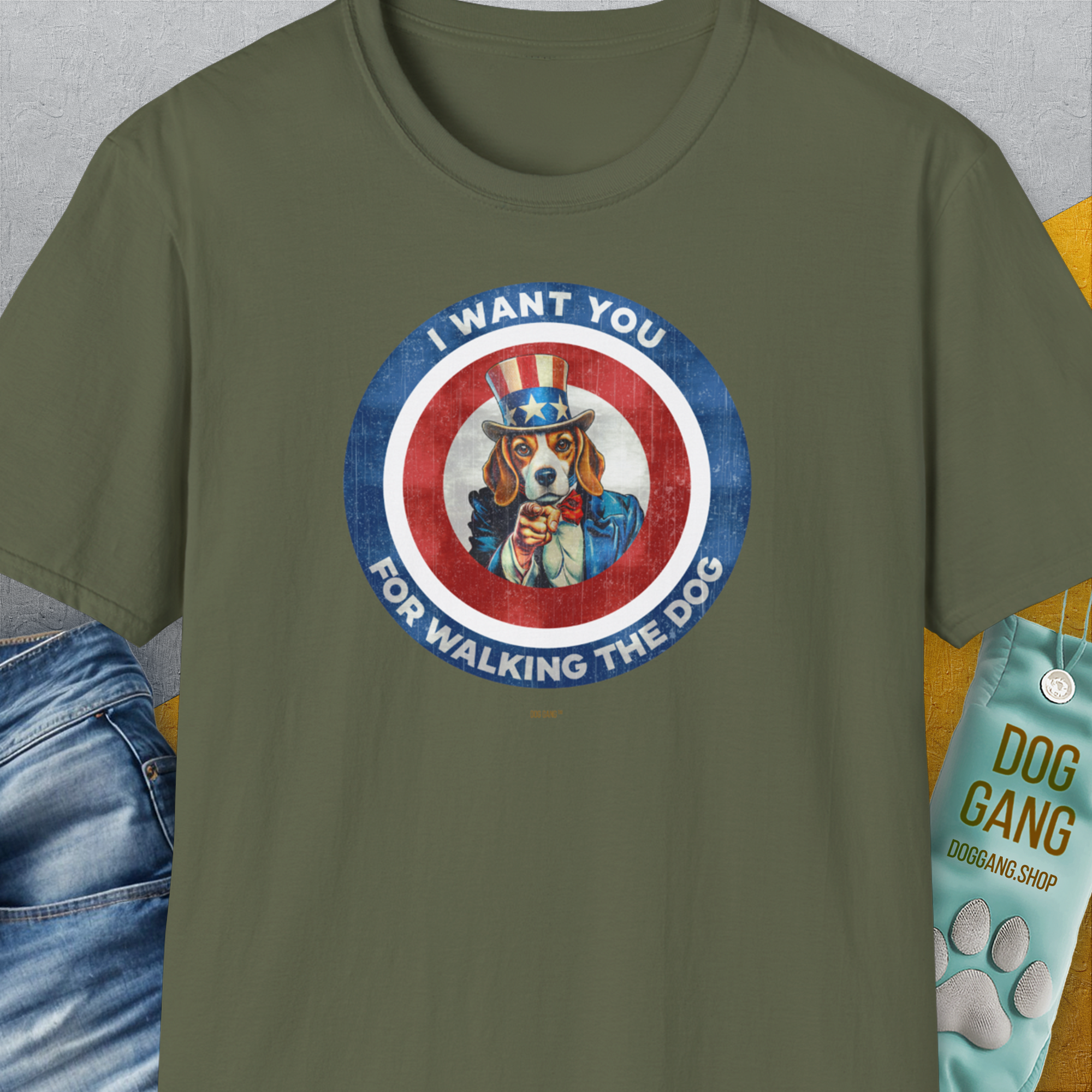 I Want You For Walking The Dog, Volume 1, Unisex T-Shirt-Military Green, Design by Dog Gang