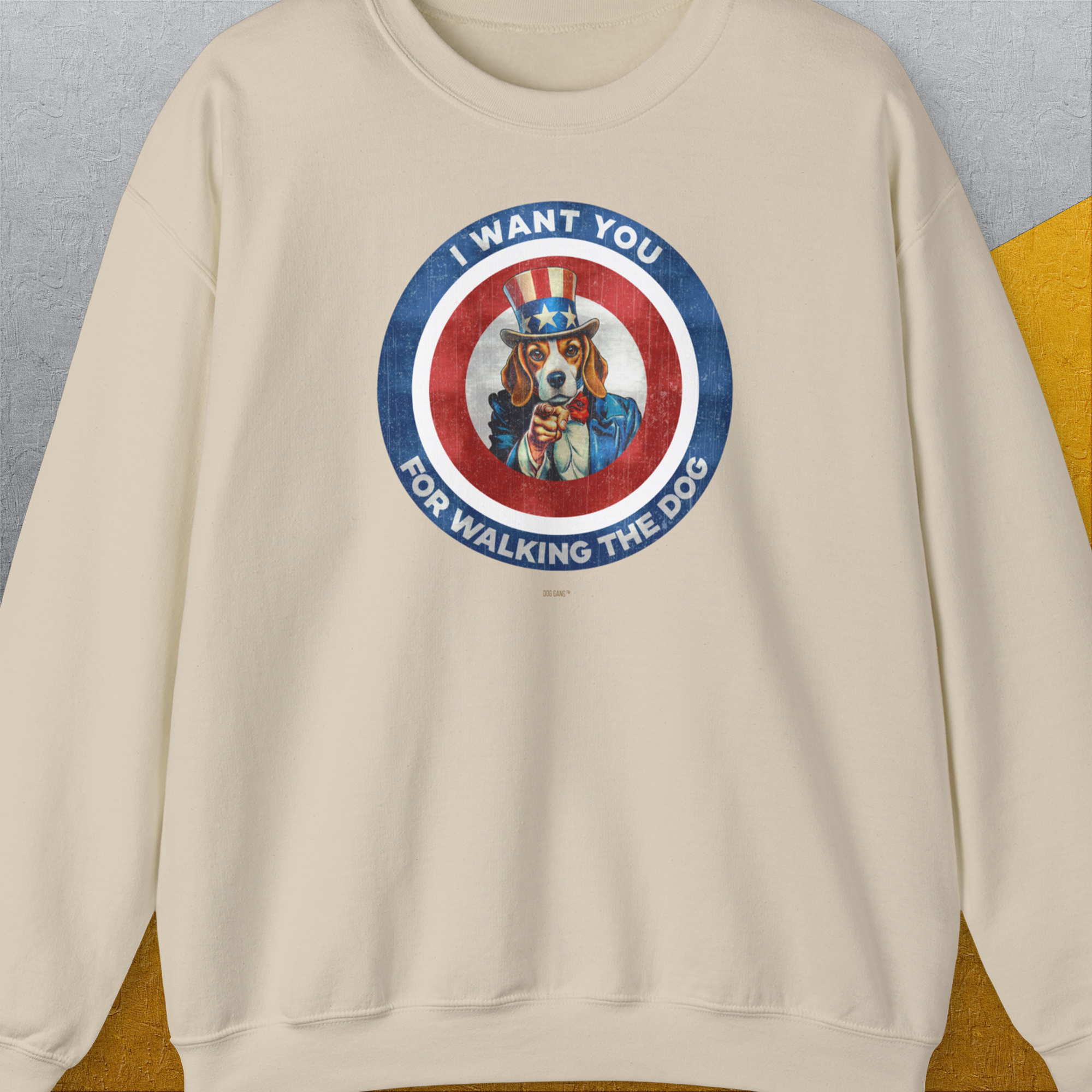 I Want You For Walking The Dog, Volume 1, Unisex Sweatshirt-Sand, a cool design with a funny saying from Dog Gang