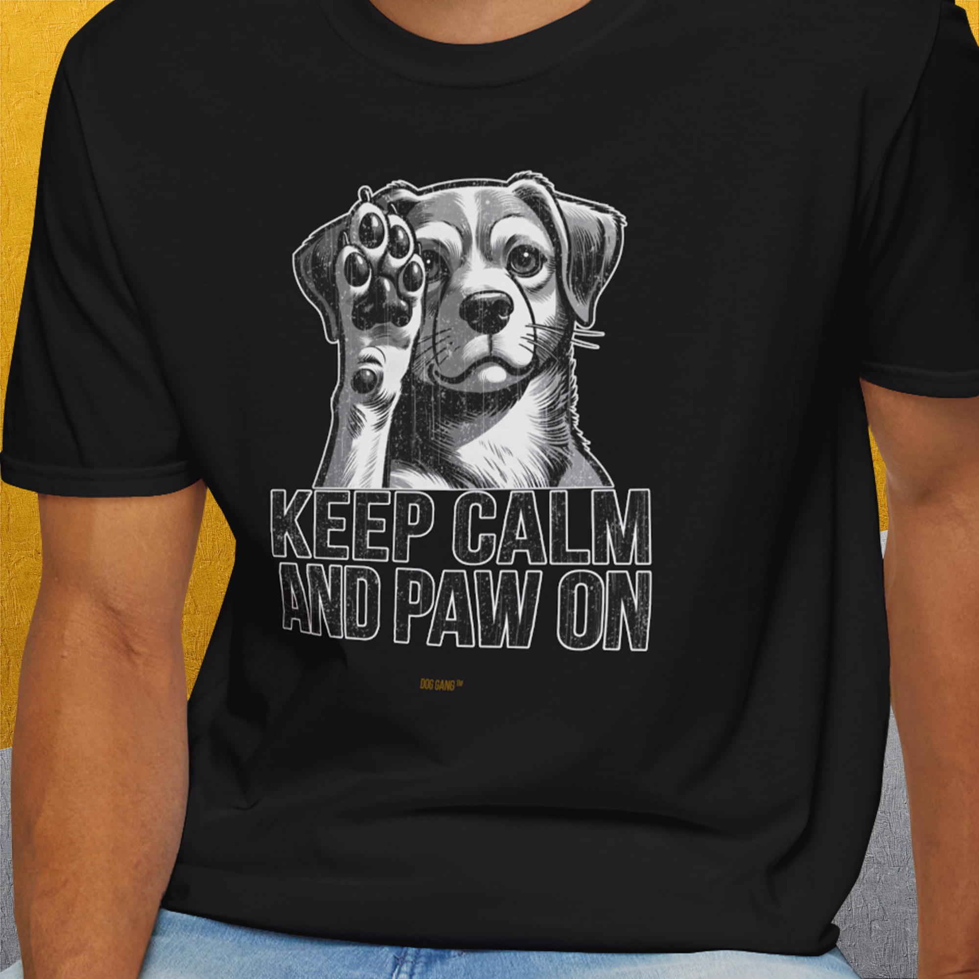 Keep Calm And Paw On, Volume 1, Unisex T-Shirt-. For dog lovers and dog owners. Design by Dog Gang