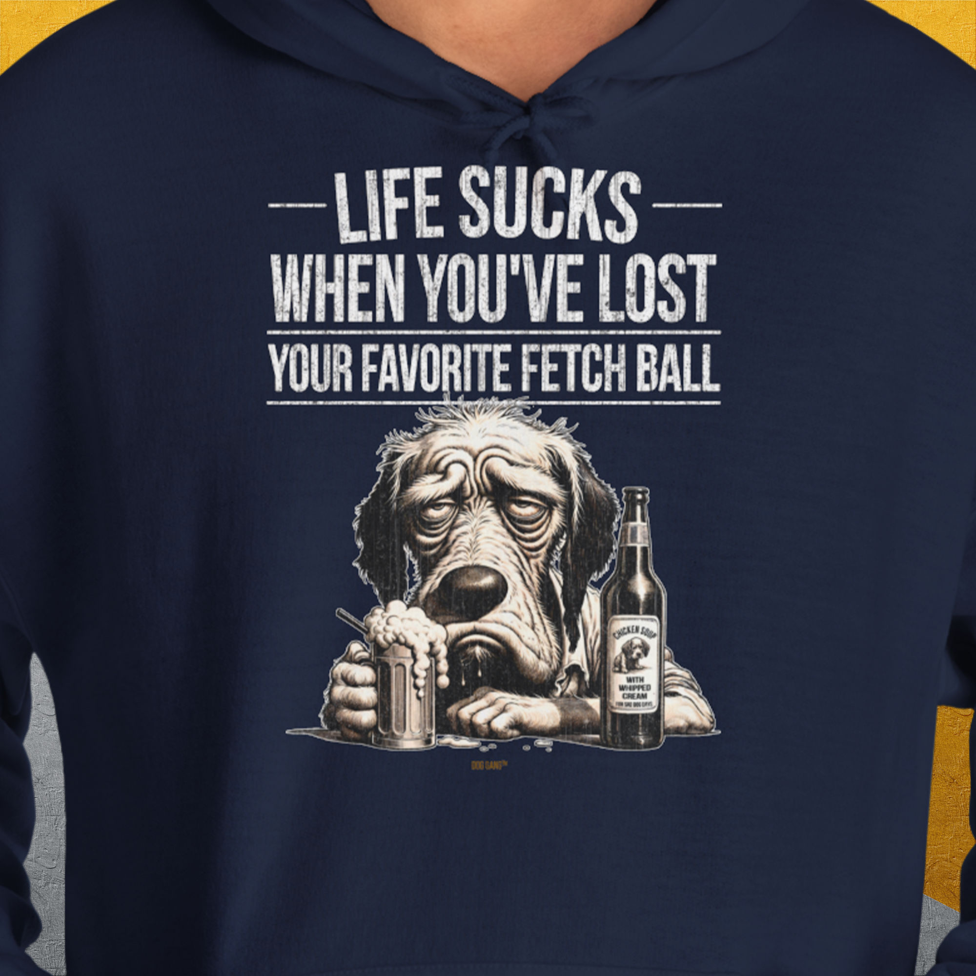 Life Sucks When You&#39;ve Lost Your Favorite Fetch Ball, Volume 5, Unisex Hoodie-lustiger Spruch mit Hund auf weichem Kapuzenpulli für in- und outdoor. Design by Dog Gang
