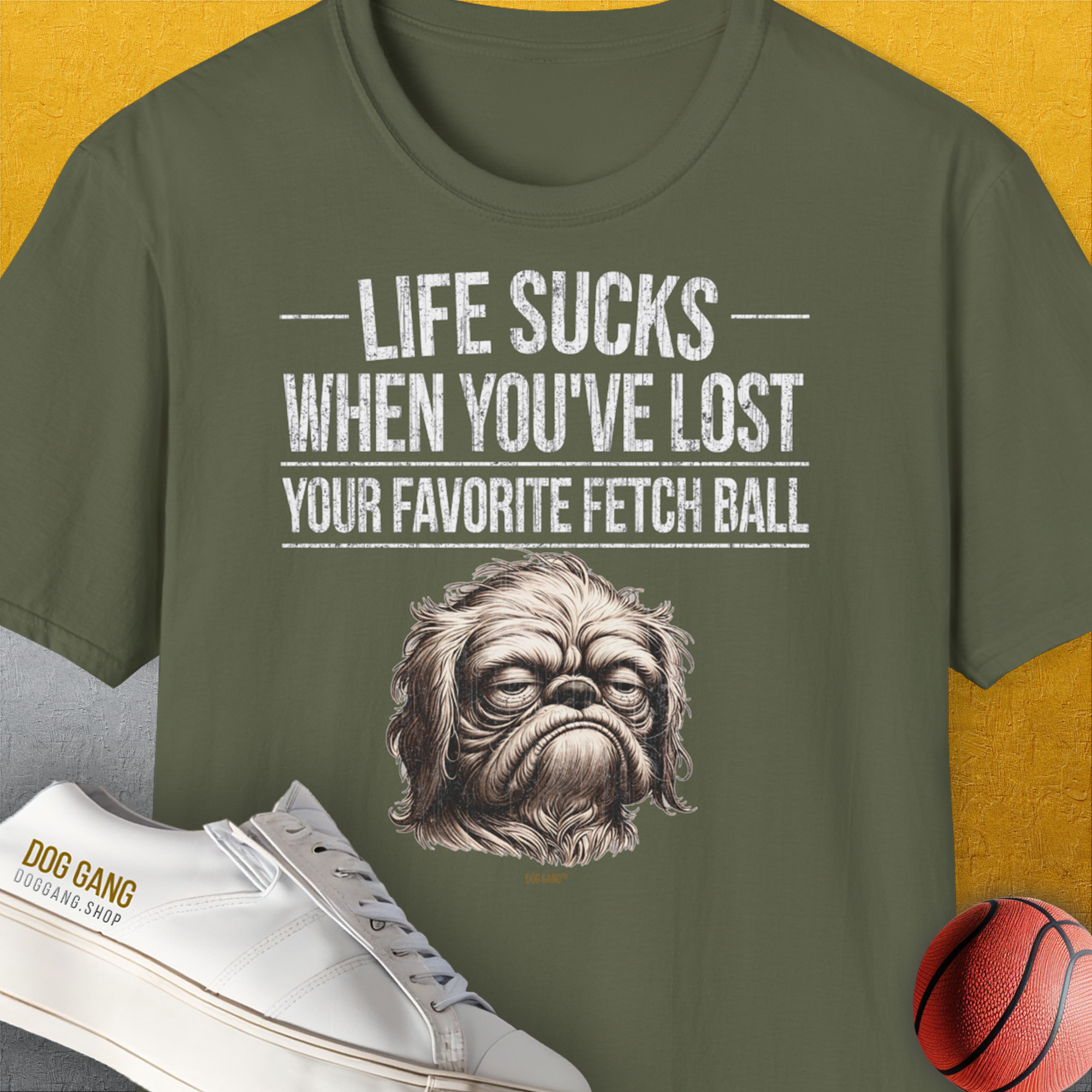 Life Sucks When You&#39;ve Lost Your Favorite Fetch Ball, Volume 2, Unisex T-Shirt-Military Green-originelles und lustiges Hundeshirt, Design by Dog Gang