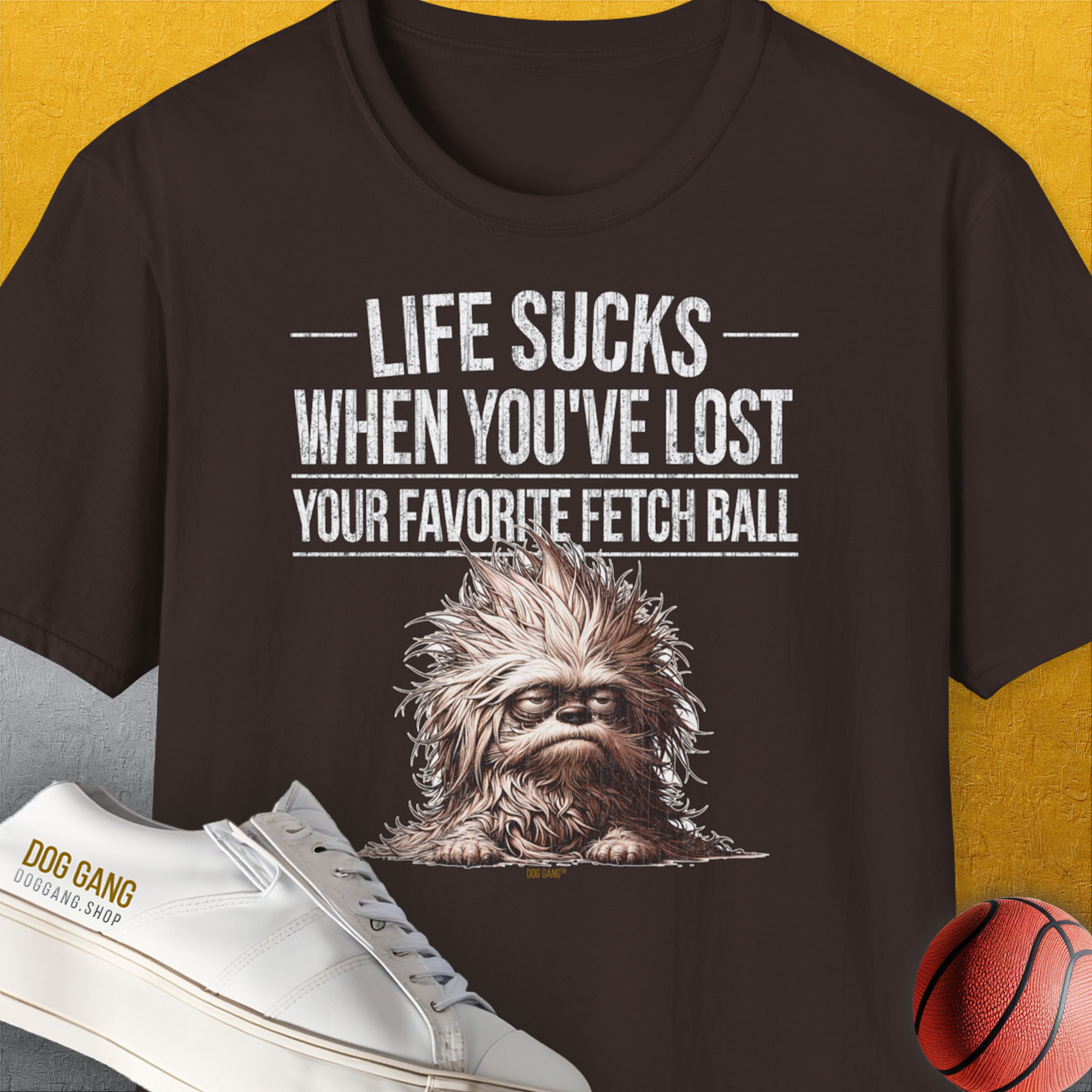Life Sucks When You&#39;ve Lost Your Favorite Fetch Ball, Volume 3, Unisex T-Shirt-Dark Chocolate-witziges Shirt mit lustigem Spruch für Hundefreund, Design by Dog Gang