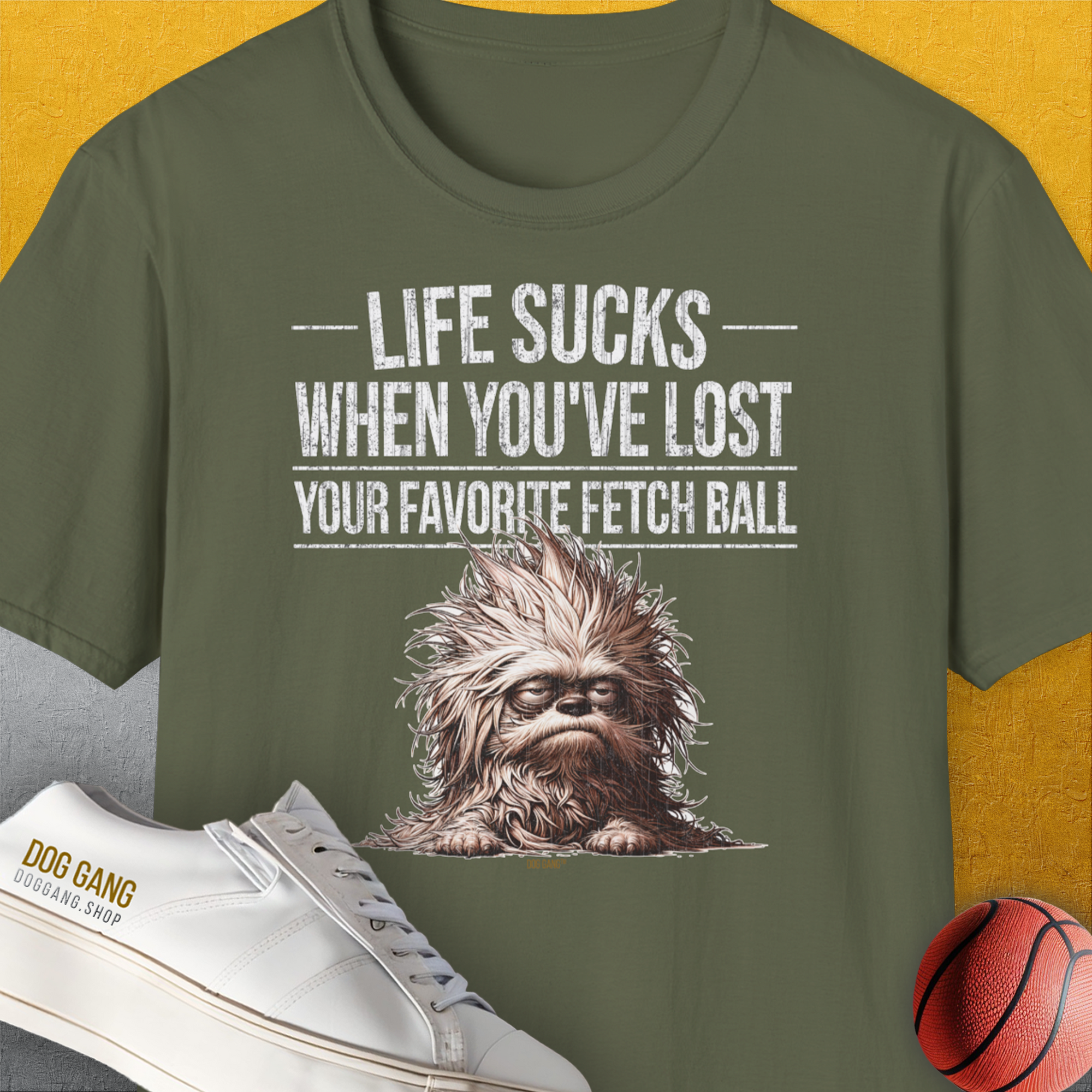 Life Sucks When You&#39;ve Lost Your Favorite Fetch Ball, Volume 3, Unisex T-Shirt-Military Green-originelles und lustiges Hundeshirt, Design by Dog Gang