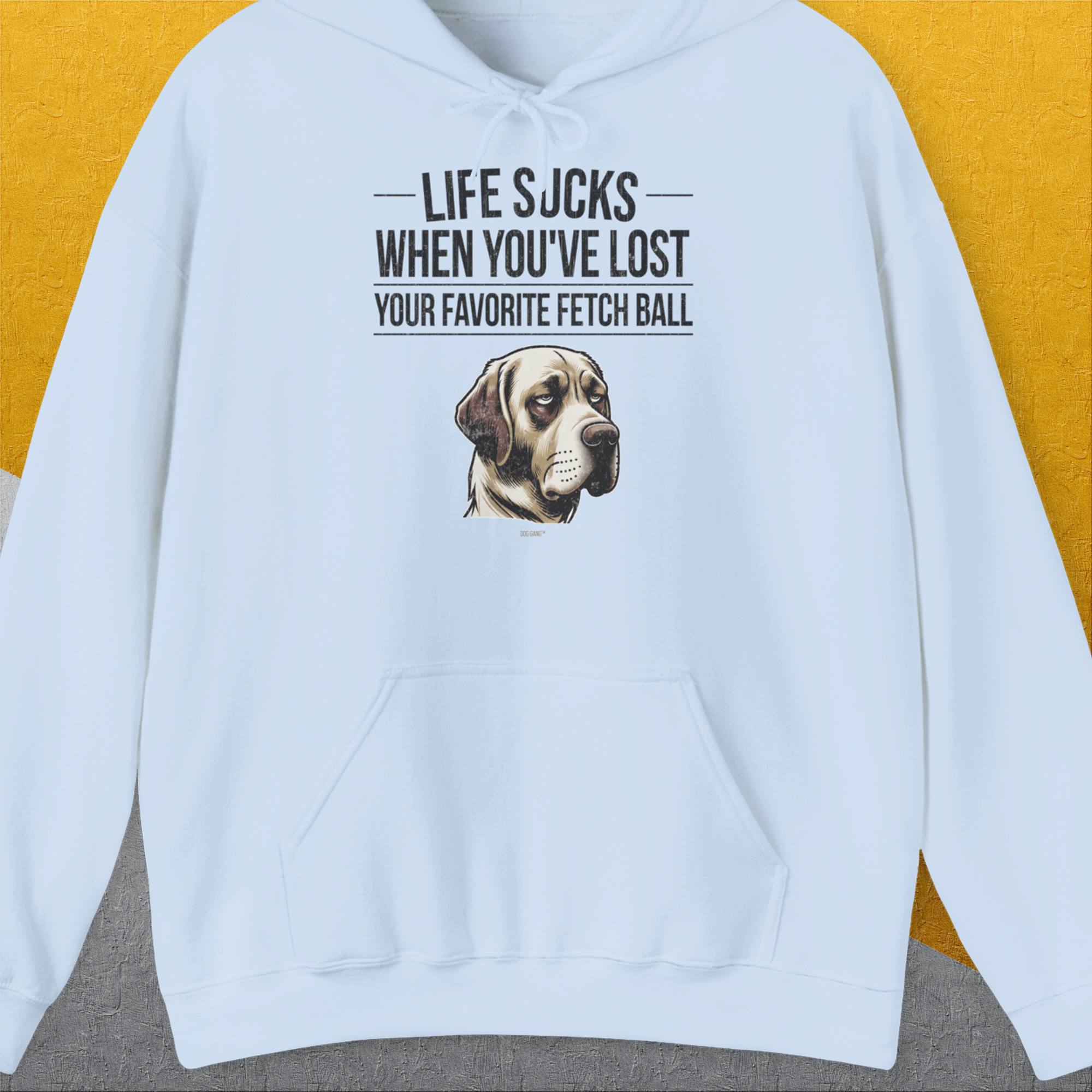 Life Sucks When You&#39;ve Lost Your Favorite Fetch Ball, Volume 1, Unisex Hoodie-Light Blue-witziges Shirt mit lustigem Spruch für Hundefreund, Design by Dog Gang