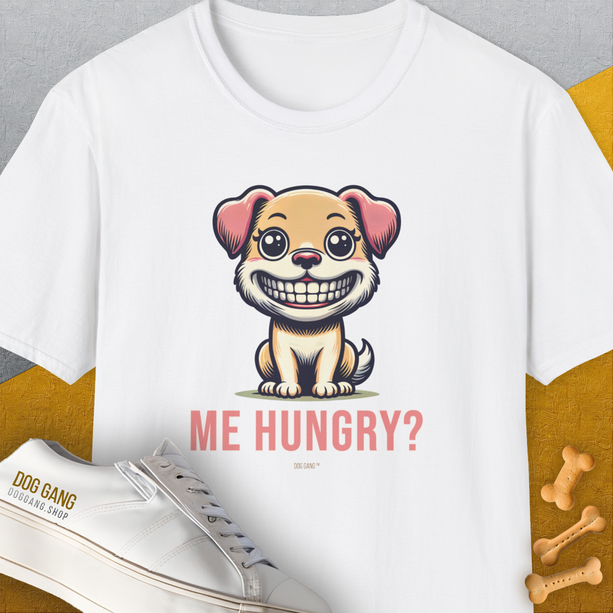Me Hungry? Volume 1, Unisex T-Shirt-White, a cool and stylish design with a funny saying from Dog Gang