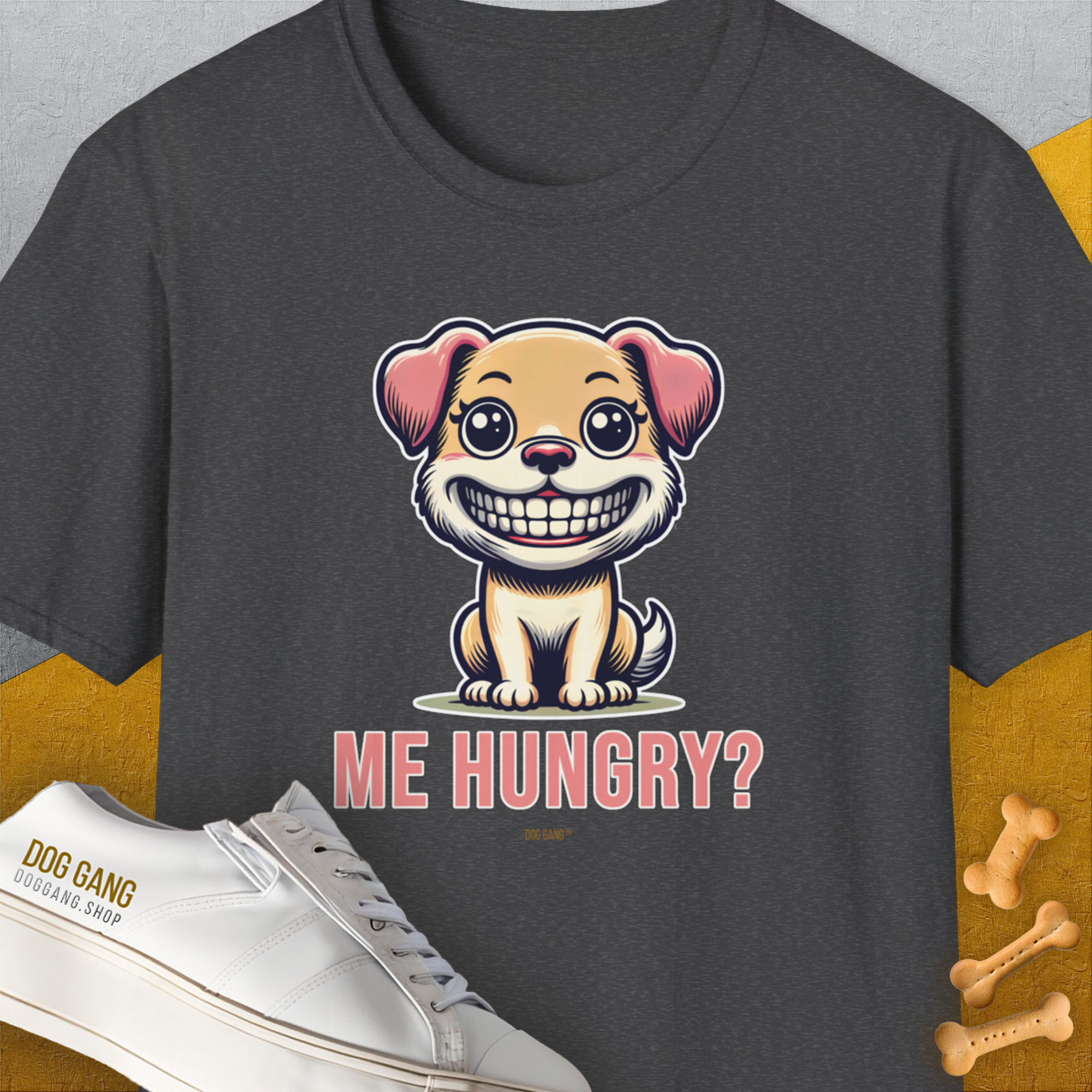 Me Hungry? Volume 1, Unisex T-Shirt-Dark Heather, a cool and stylish design with a funny saying from Dog Gang