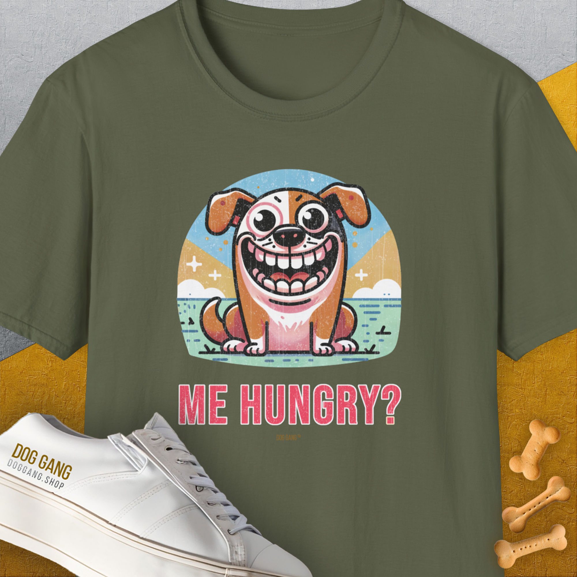 Me Hungry? Volume 3, Unisex T-Shirt-Military Green, Design by Dog Gang