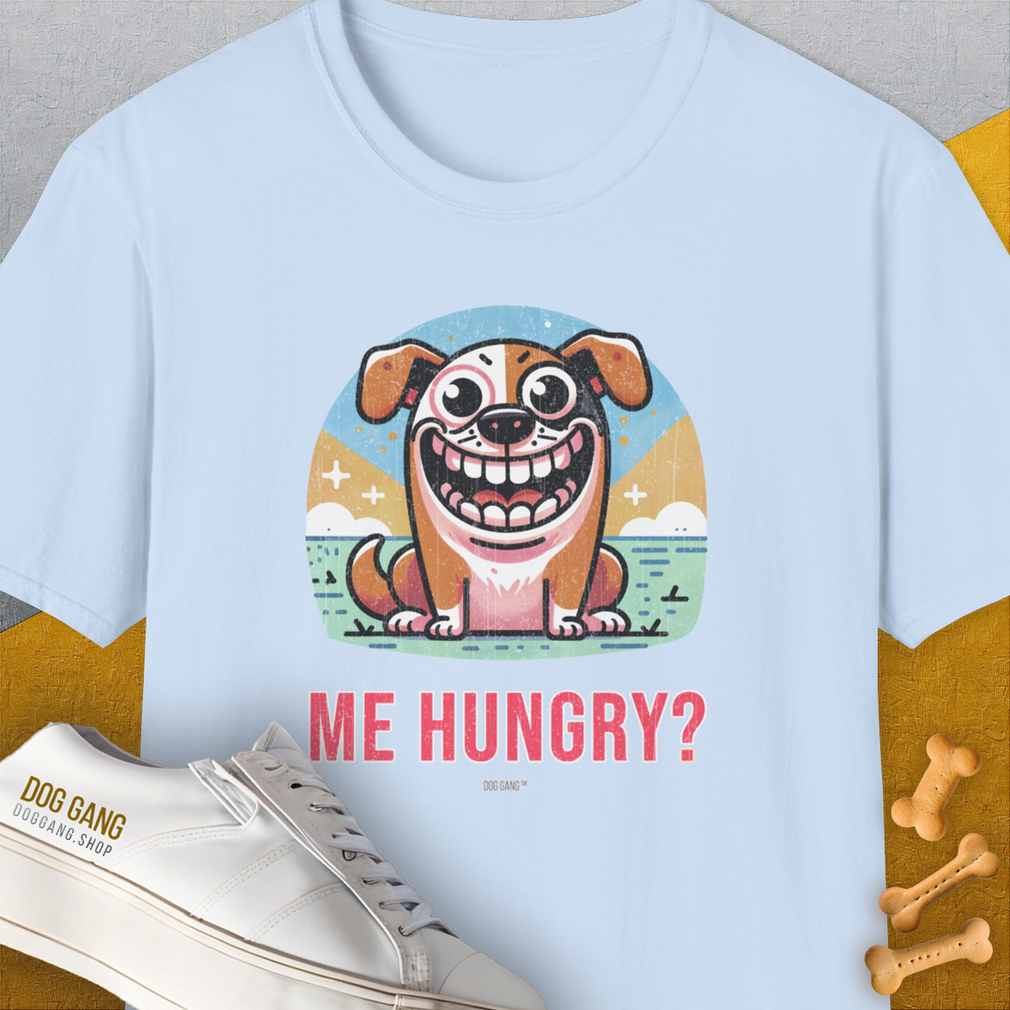 Me Hungry? Volume 3, Unisex T-Shirt-Light Blue, Design by Dog Gang