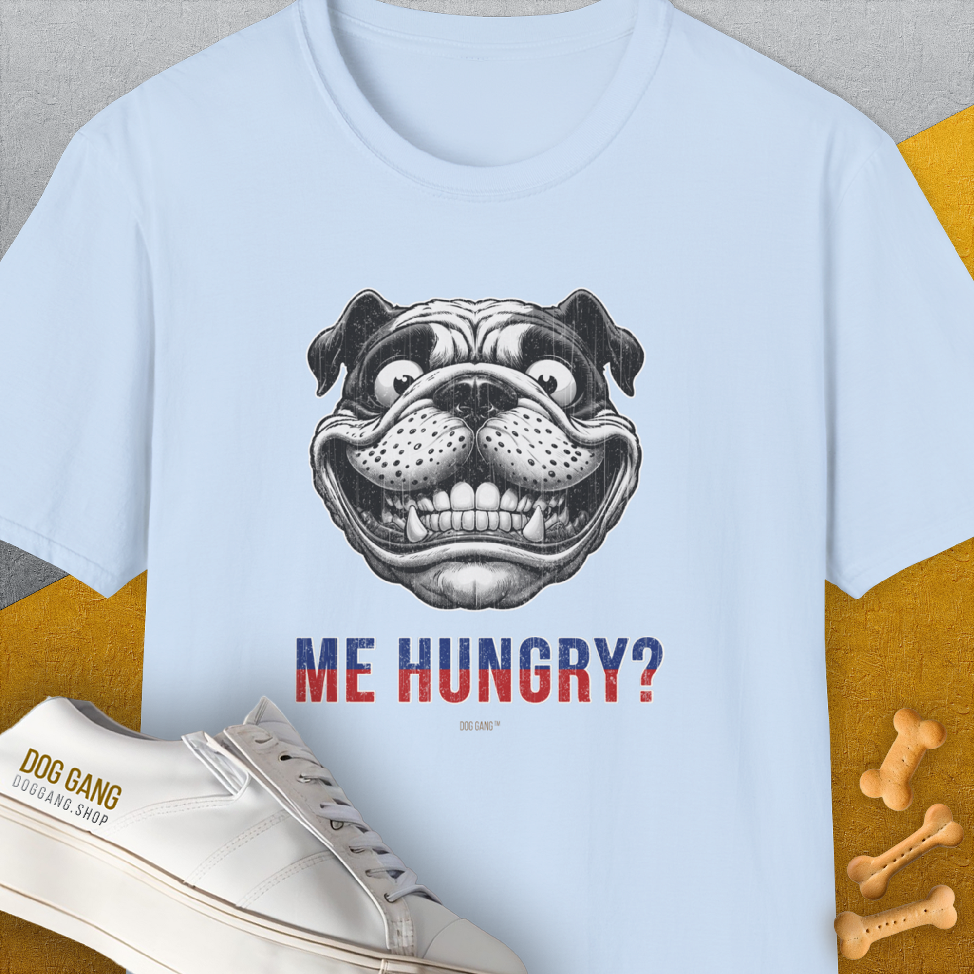 Me Hungry? Volume 5, Unisex T-Shirt-Light Blue, Design by Dog Gang