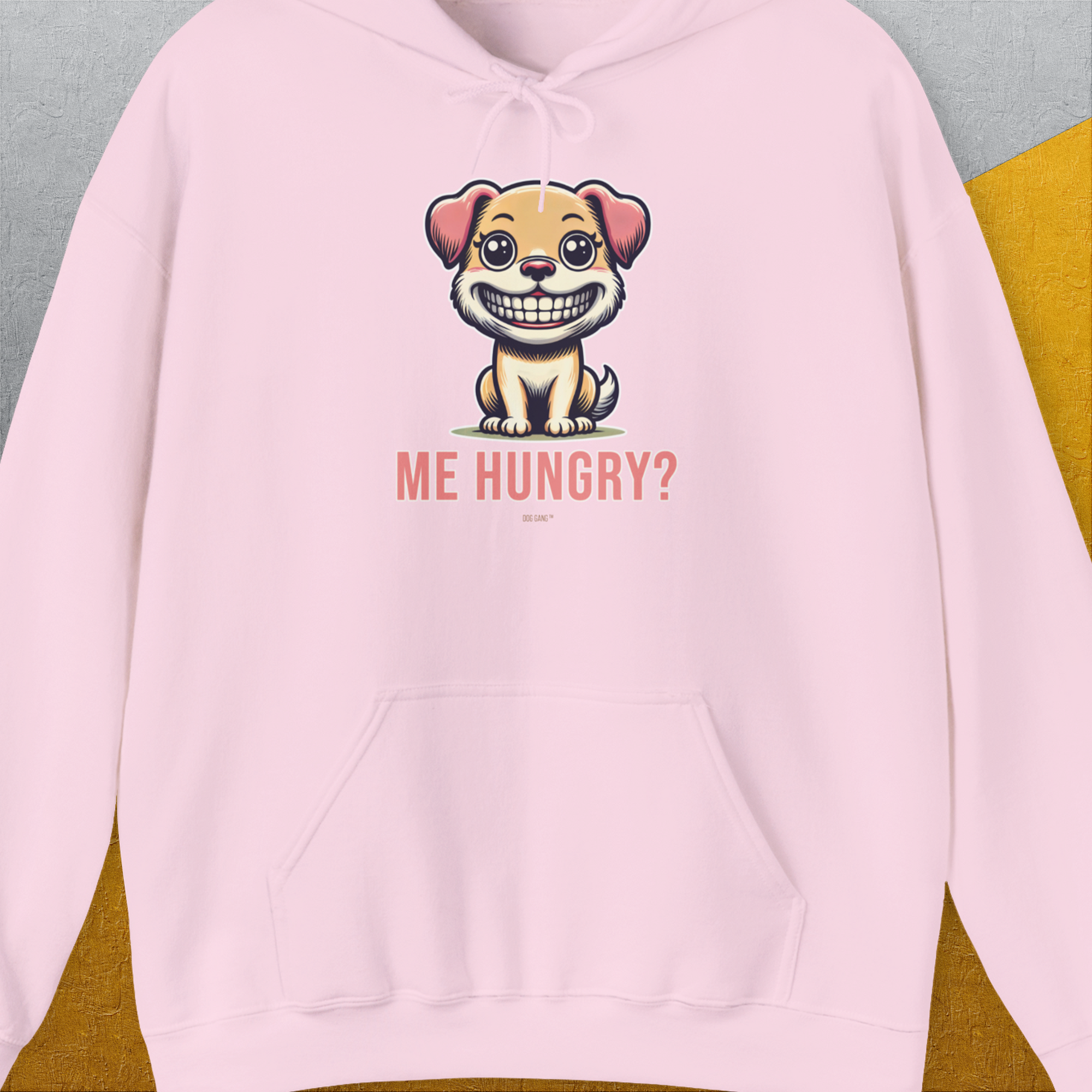 Me Hungry? Volume 1, Unisex Hoodie-Light Pink, a cool and stylish design with a funny saying from Dog Gang