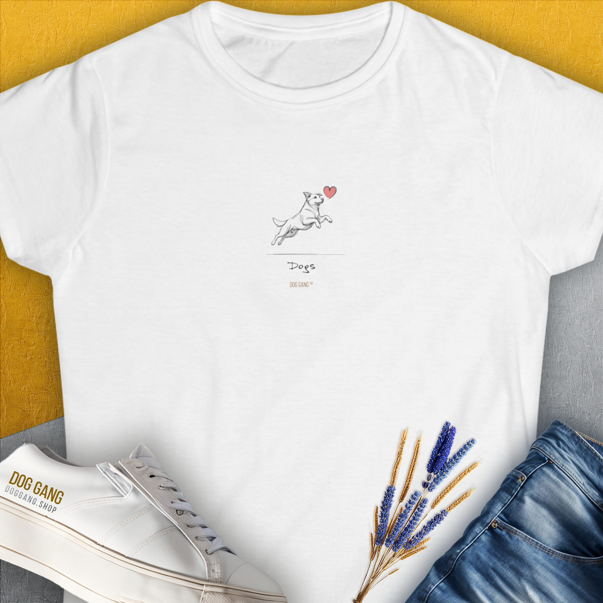 The Dog Gang Minimalistic Series I, Volume 3, Women's T-Shirt-White. For dog lovers and dog owners. Design by Dog Gang