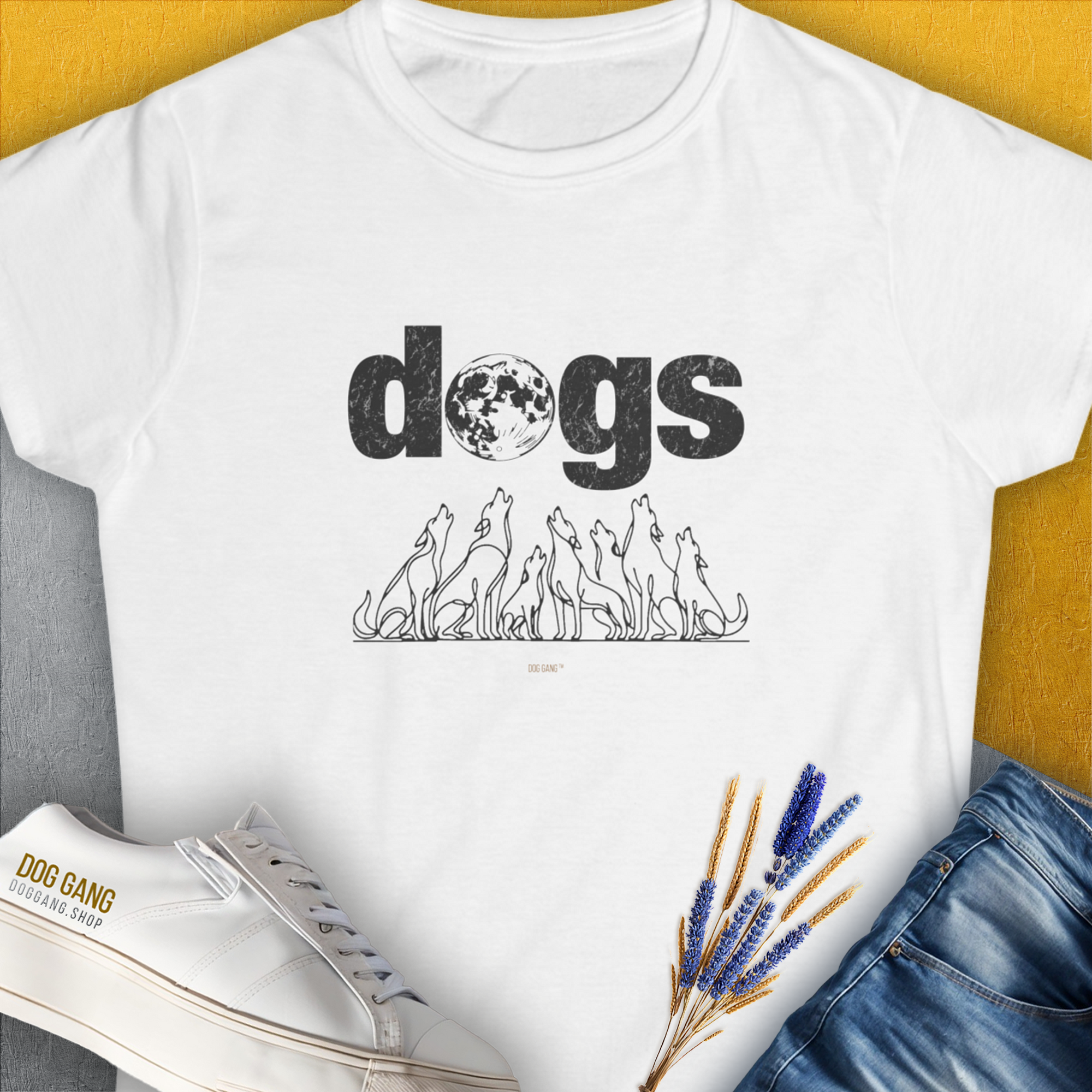 The Dog Gang Minimalistic Series II, Volume 3, Women's T-Shirt-White. For dog lovers and dog owners. Design by Dog Gang