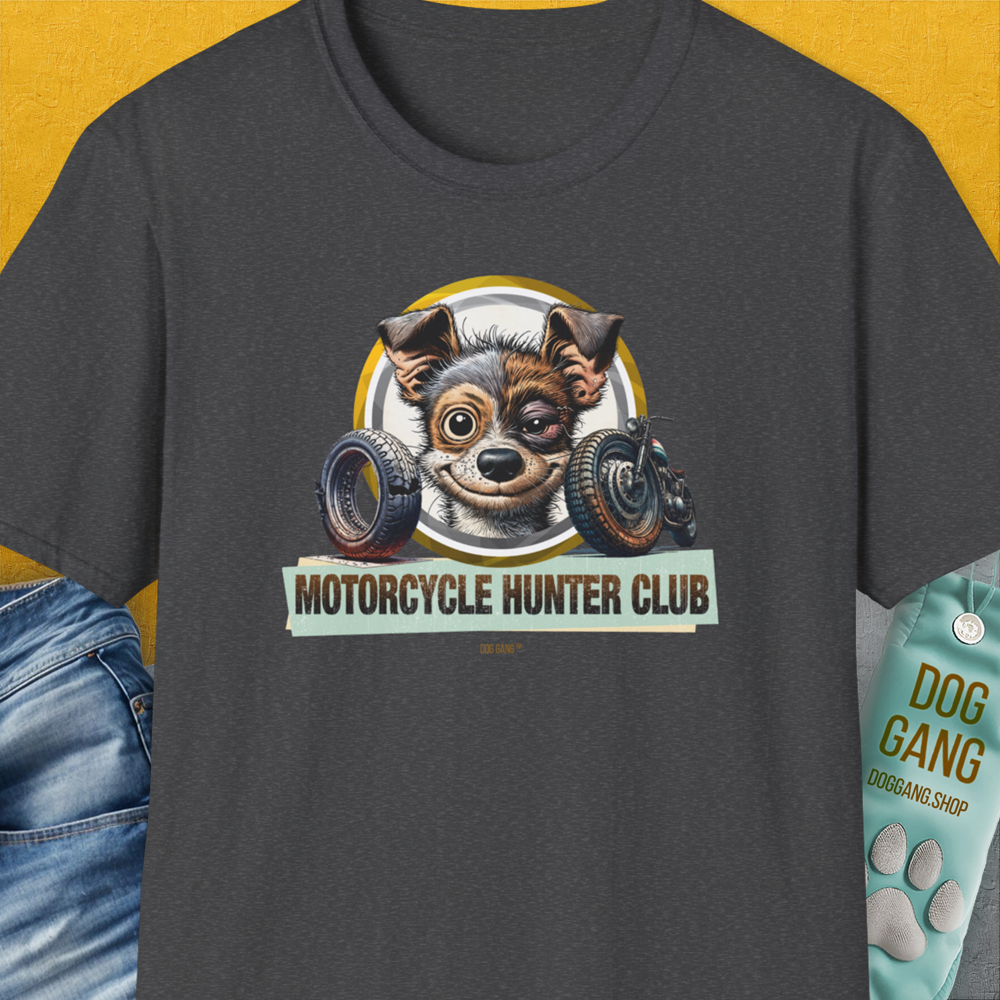 Motorcycle Hunter Club, Volume 1, Unisex T-Shirt-Dark Heather, Design by Dog Gang