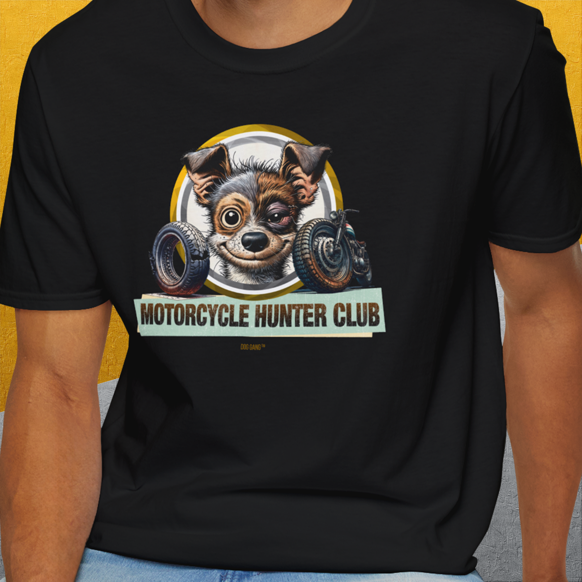 Motorcycle Hunter Club, Volume 1, Unisex T-Shirt-. For dog lovers and dog owners. Design by Dog Gang