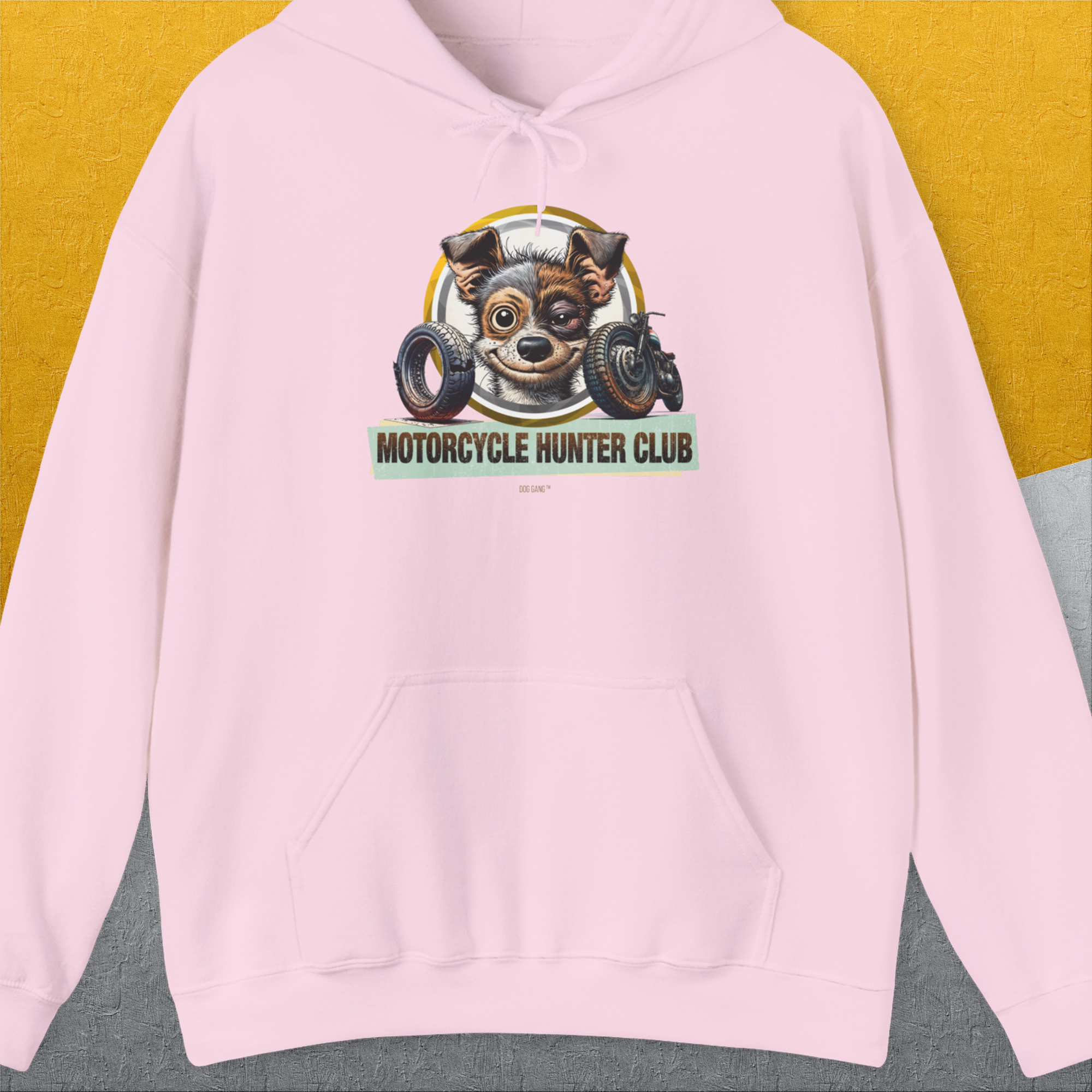 Motorcycle Hunter Club, Volume 1, Unisex Hoodie-Light Pink, Design by Dog Gang