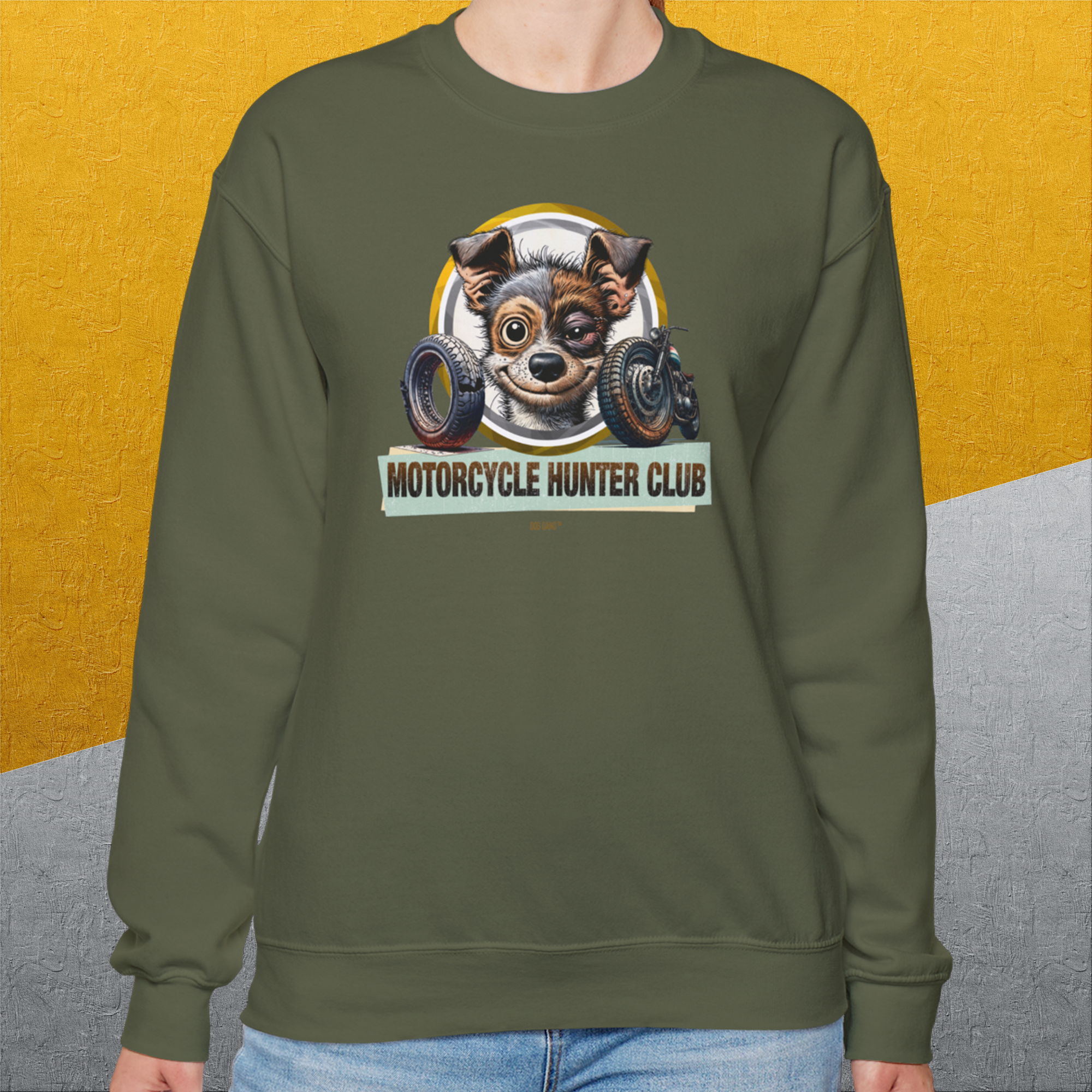 Motorcycle Hunter Club, Volume 1, Unisex Sweatshirt-, a fun and stylish sweatshirt design for dog lovers from Dog Gang