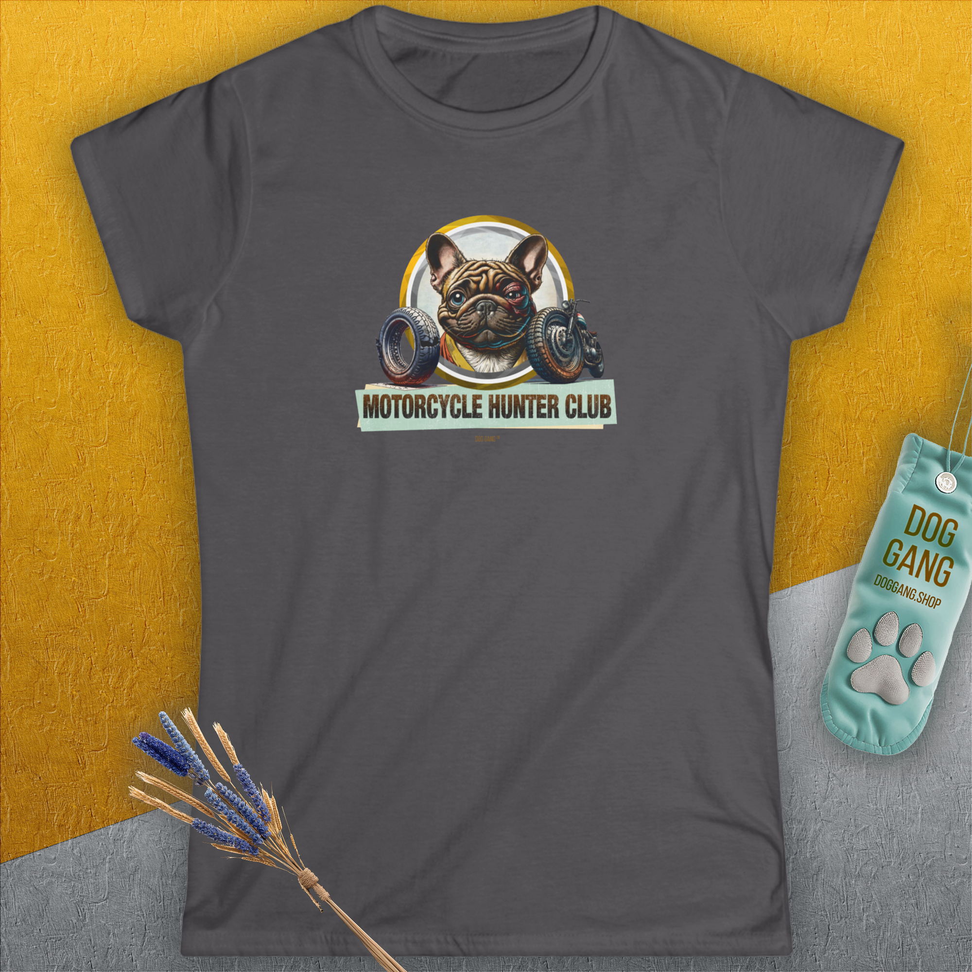 Motorcycle Hunter Club, Volume 3 (French Bulldog), Women's T-Shirt-, a fun and stylish design for dog lovers from Dog Gang