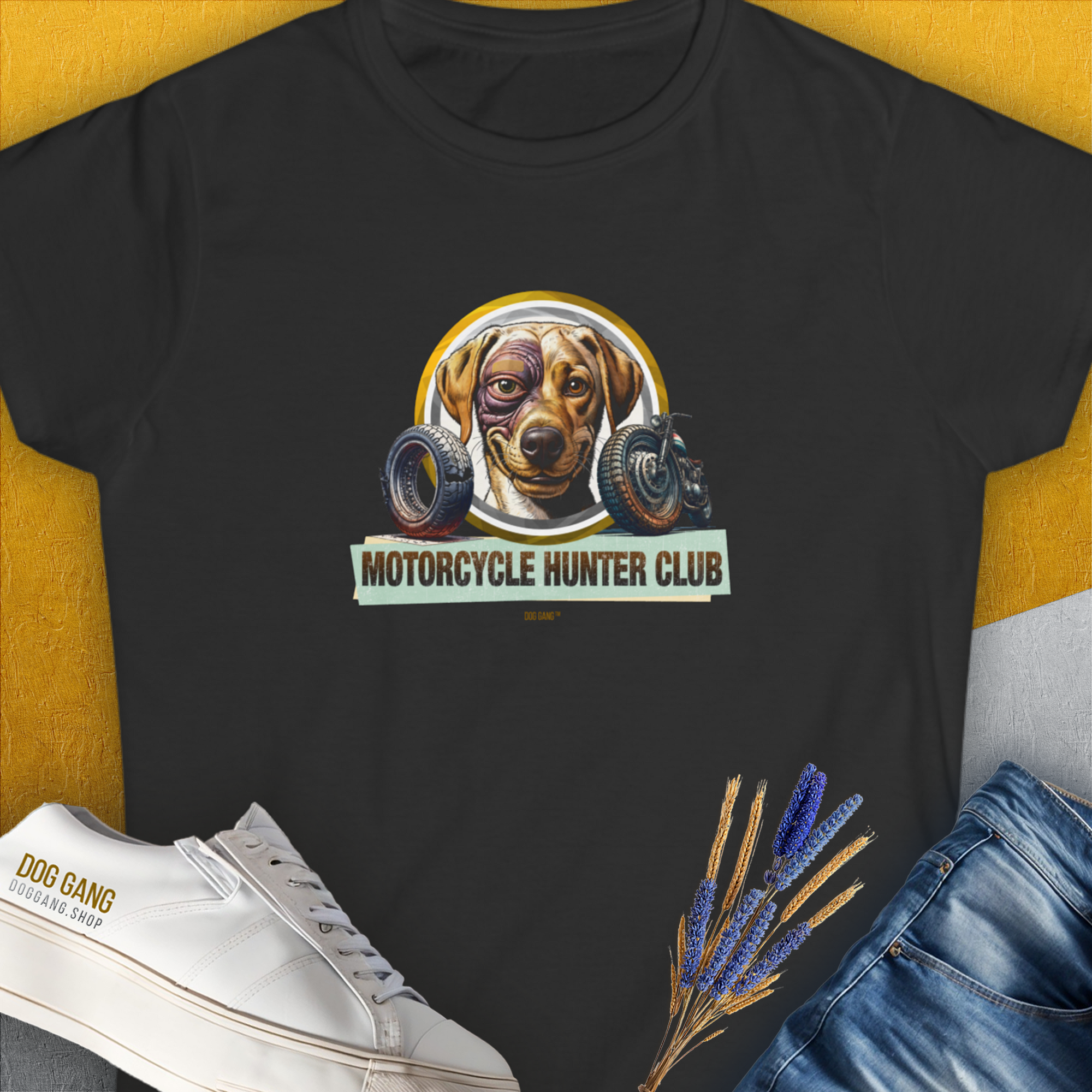 Motorcycle Hunter Club, Volume 4 (Labrador), Women&#39;s T-Shirt-Black. A perfect gift for dog lovers and dog owners. Design by Dog Gang