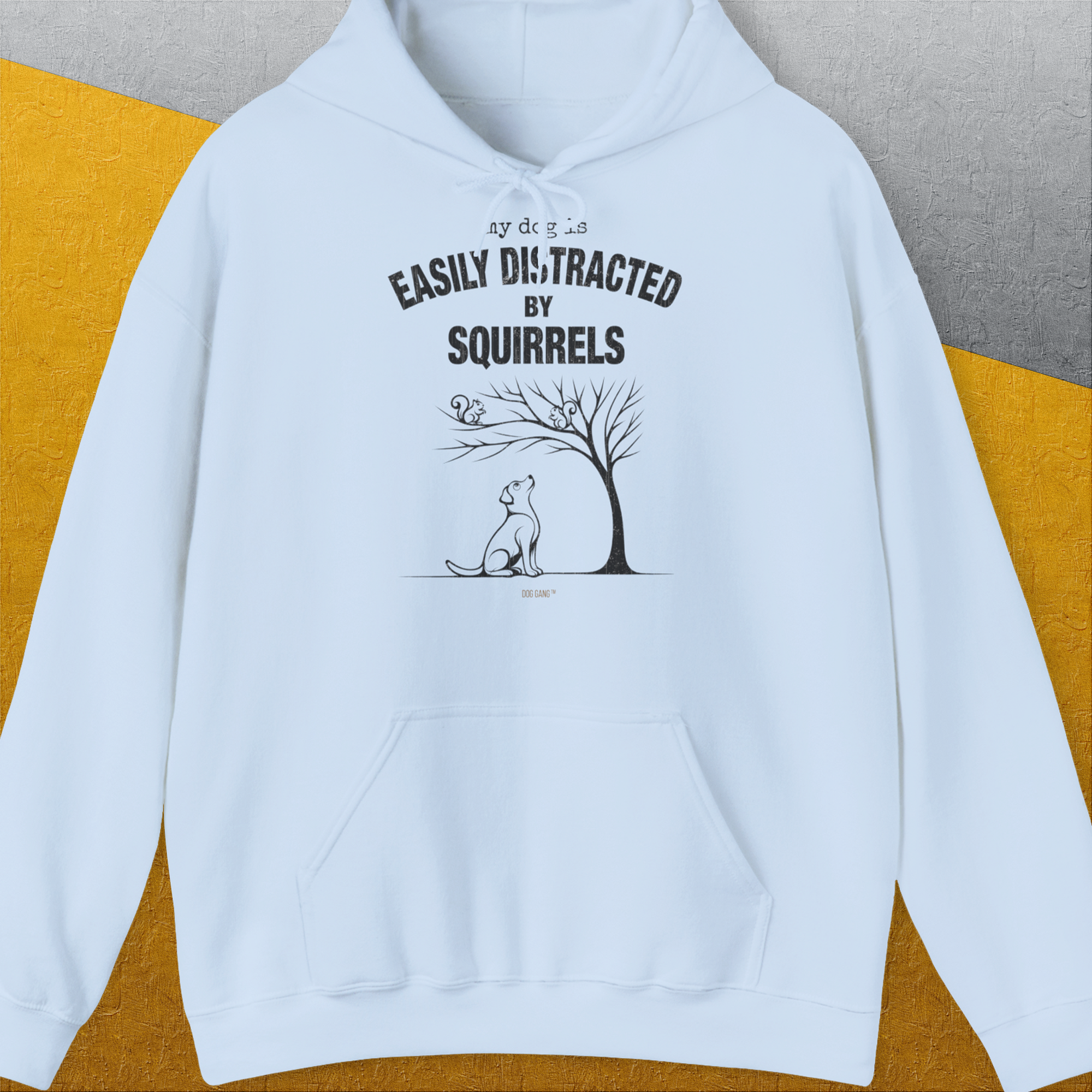 My Dog Is Easily Distracted By - Volume 1: Squirrels, Unisex Hoodie-Light Blue, a cool and stylish design with a funny saying from Dog Gang
