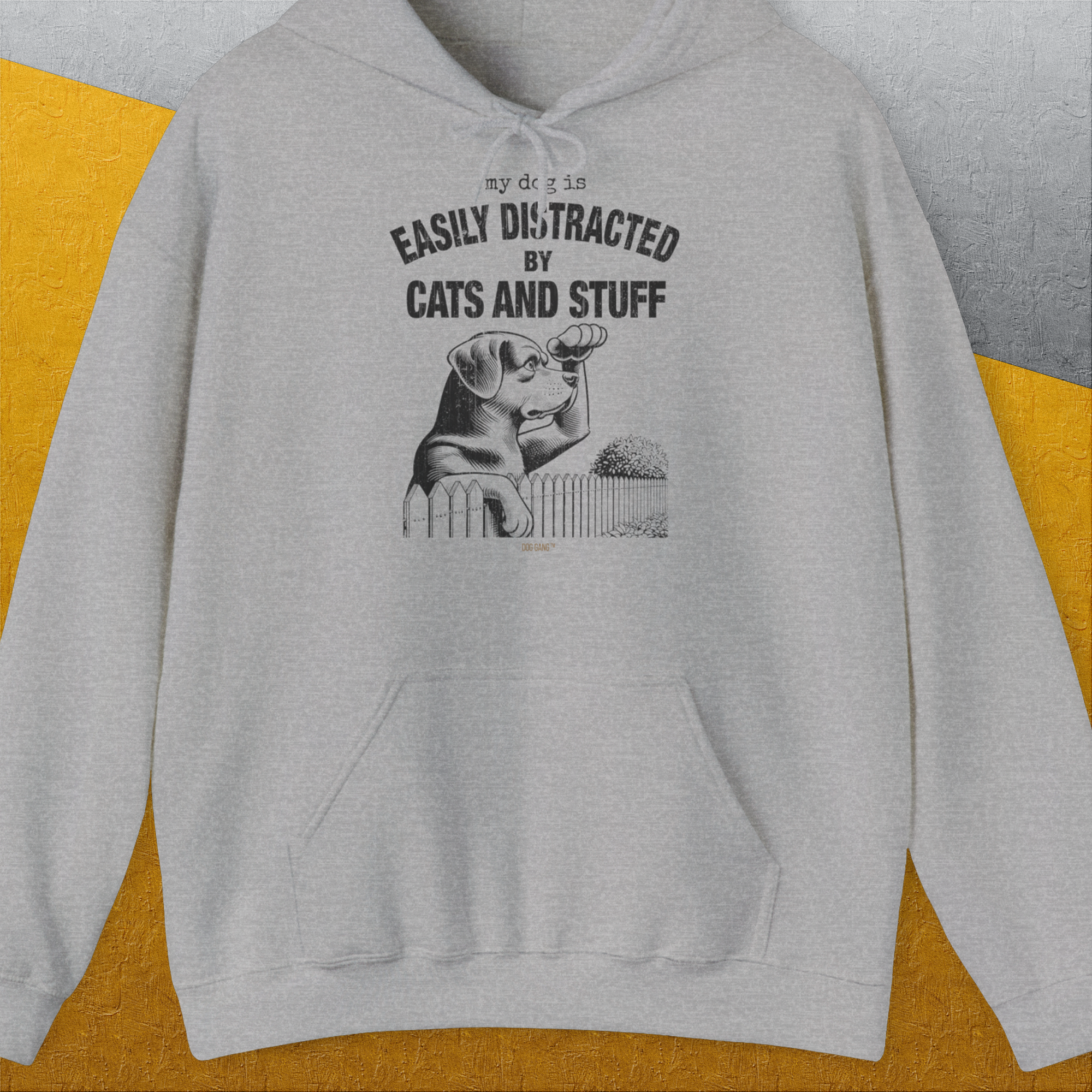 My Dog Is Easily Distracted By - Volume 2: Cats And Stuff, Unisex Hoodie-Sport Grey. A dog-themed Design from Dog Gang