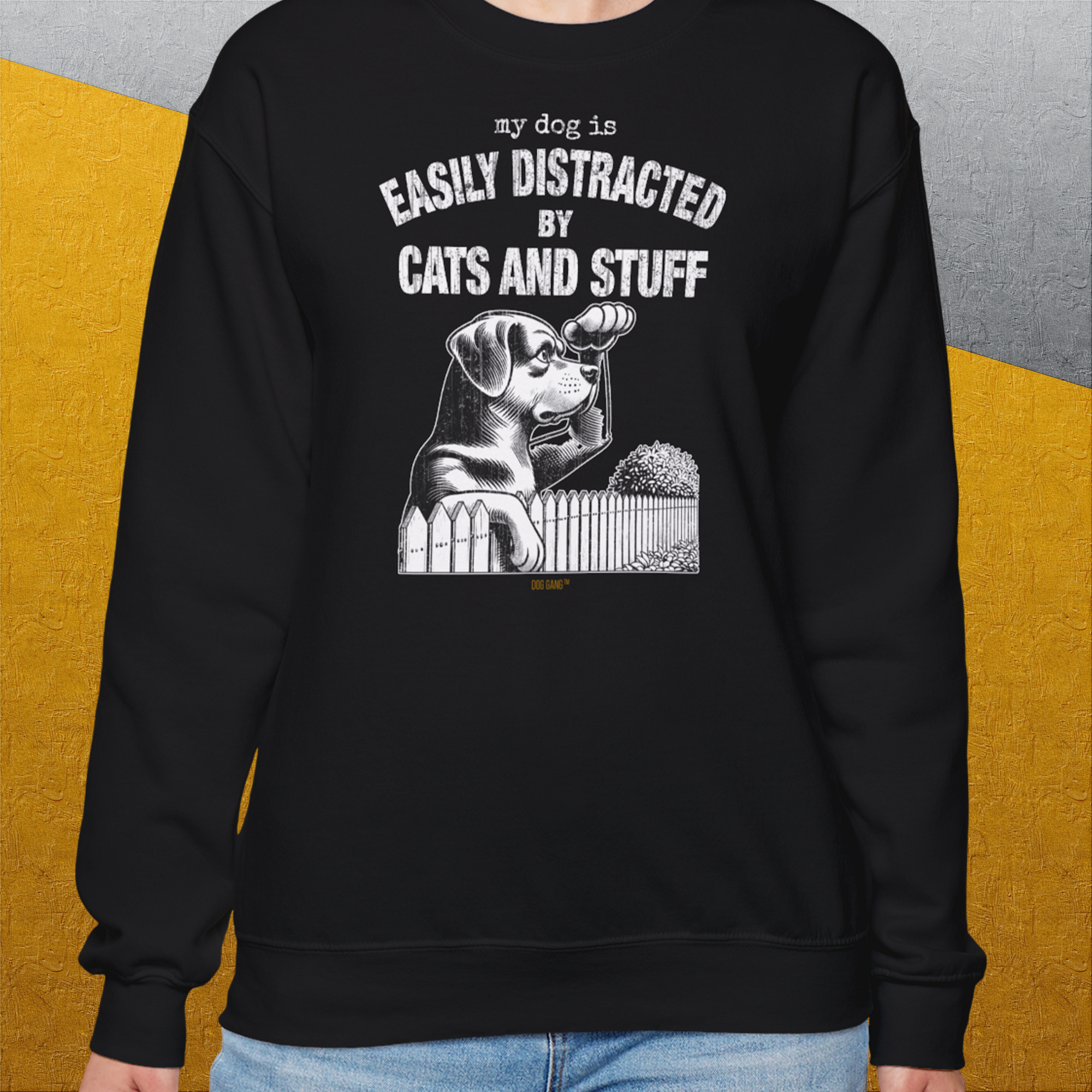 My Dog Is Easily Distracted By - Volume 2: Cats And Stuff, Unisex Sweatshirt-, a fun and stylish sweatshirt design for dog lovers from Dog Gang