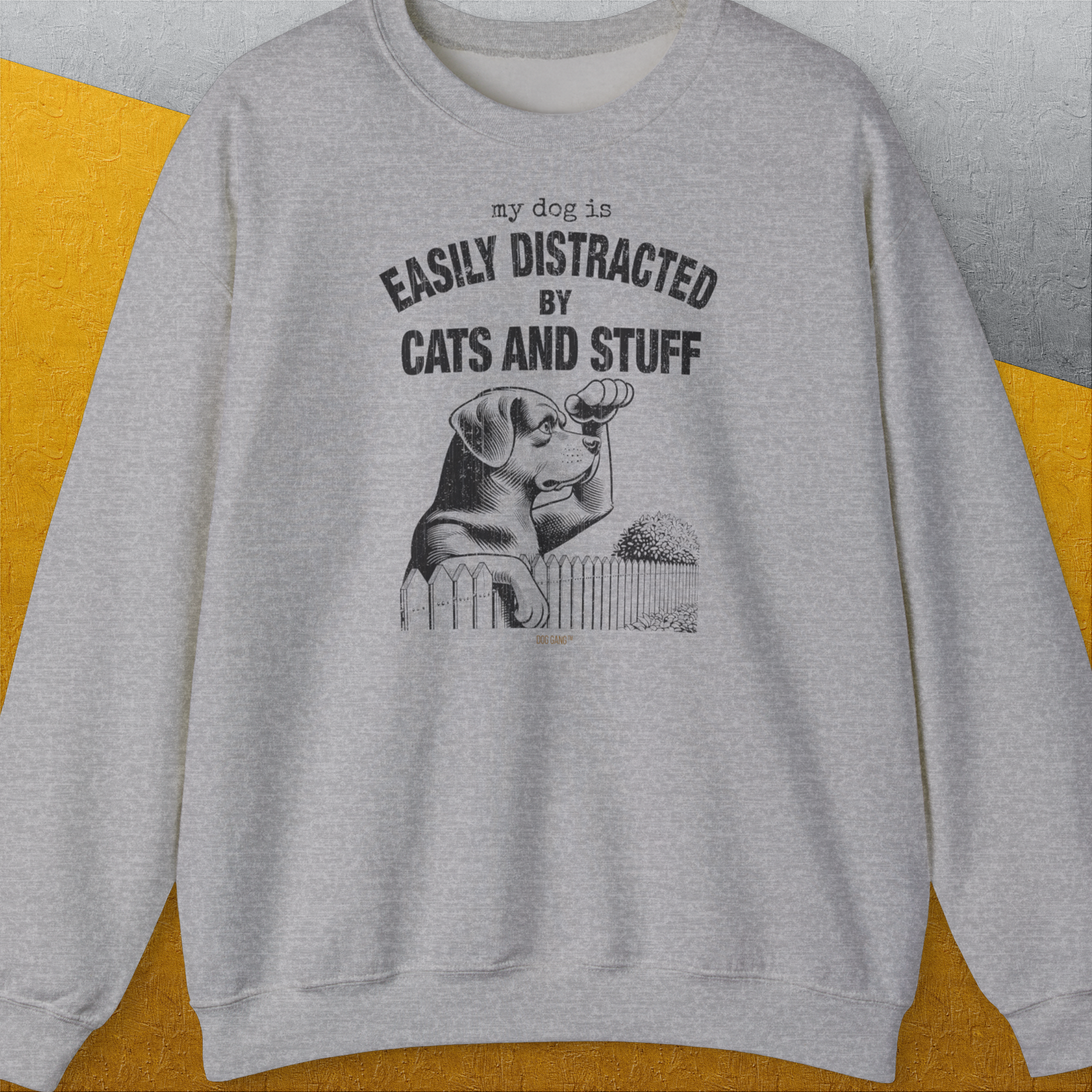 My Dog Is Easily Distracted By - Volume 2: Cats And Stuff, Unisex Sweatshirt-Sport Grey, a cool design with a funny saying from Dog Gang
