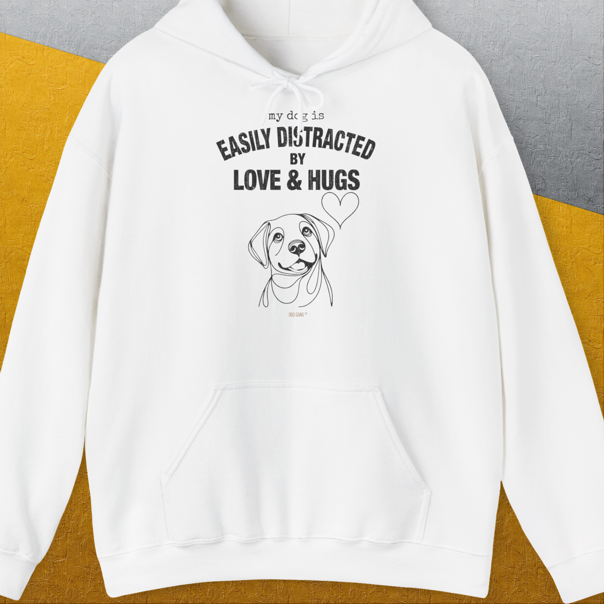 My Dog Is Easily Distracted By - Volume 3: Love And Hugs, Unisex Hoodie-White. A perfect gift for dog lovers and dog owners. Design by Dog Gang