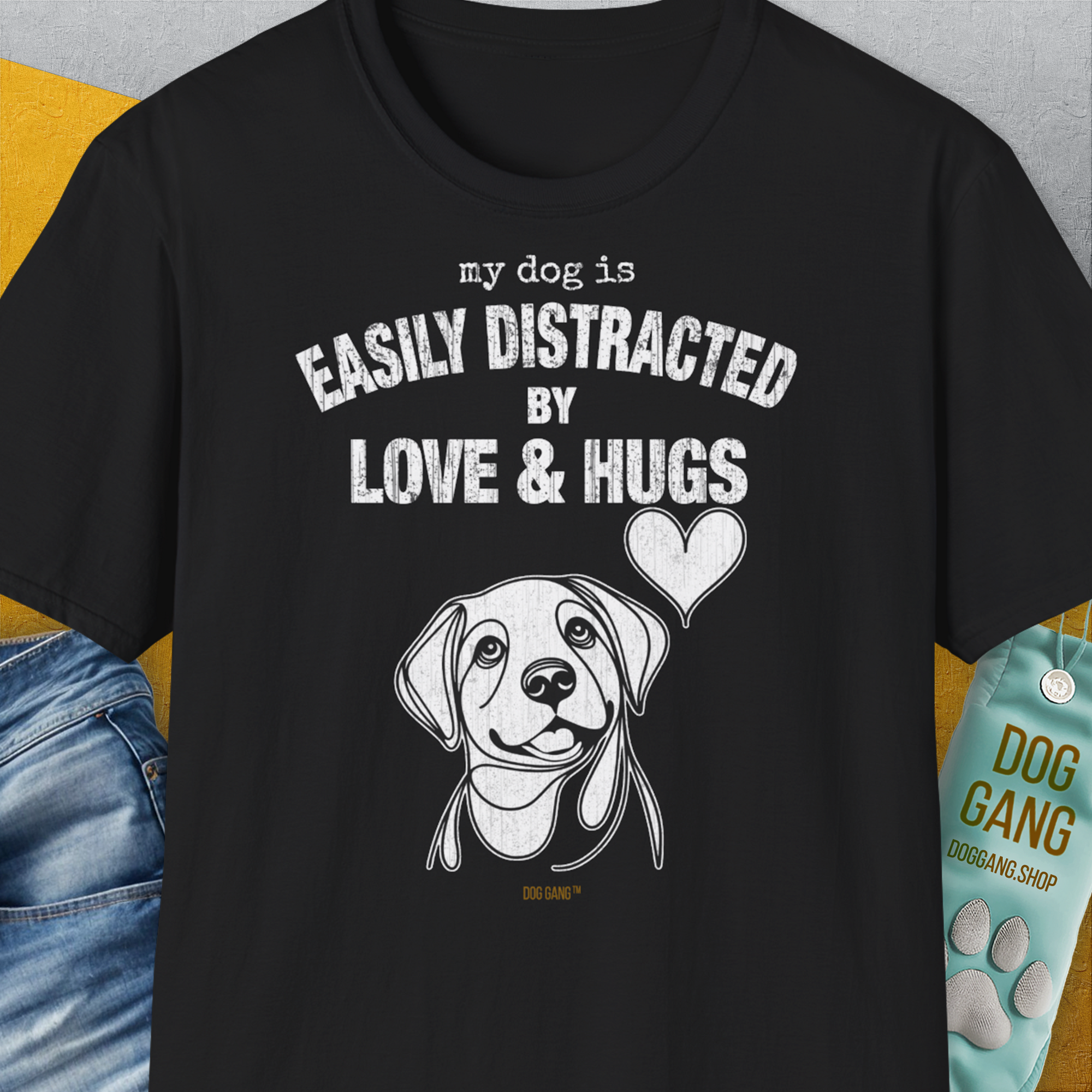 My Dog Is Easily Distracted By - Volume 3: Love And Hugs, Unisex T-Shirt-Black, Design by Dog Gang