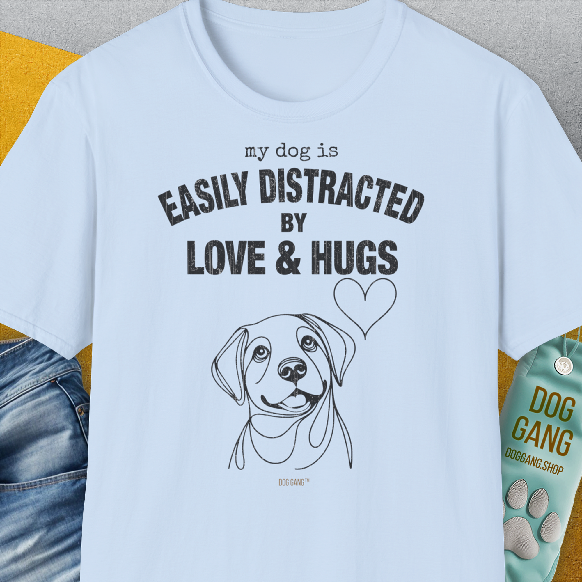 My Dog Is Easily Distracted By - Volume 3: Love And Hugs, Unisex T-Shirt-Light Blue, Design by Dog Gang